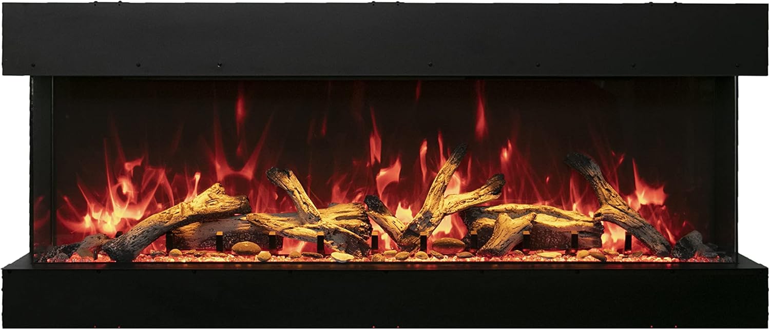 Amantii 72-TRU-View-XL 3 Sided Electric Fireplace 72 Inch, 3-Sided Glass Fireplace Heater w/Remote Control & 8H Timer, Thermostat, Black, Adjustable Brightness, Realistic Flame Effects