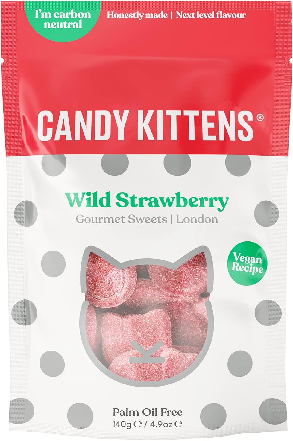 Candy Kittens Vegan Sweets – Wild Strawberry (140g Pack of 1) – Ideal Christmas Candy with No Nasties, Pick and Mix Vegan Snacks Gift, Made with Real Fruit Juice, Plant-Based Sweets Gift Box Idea