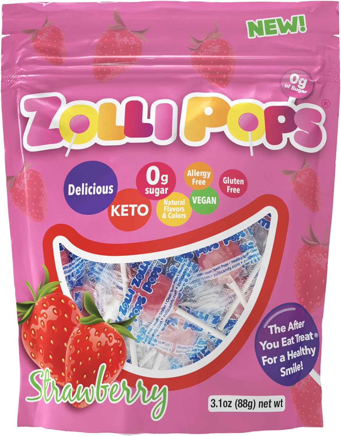 Zollipops Clean Teeth Pops, Anti Cavity Lollipops, Strawberry, 15 Count by Zollipops