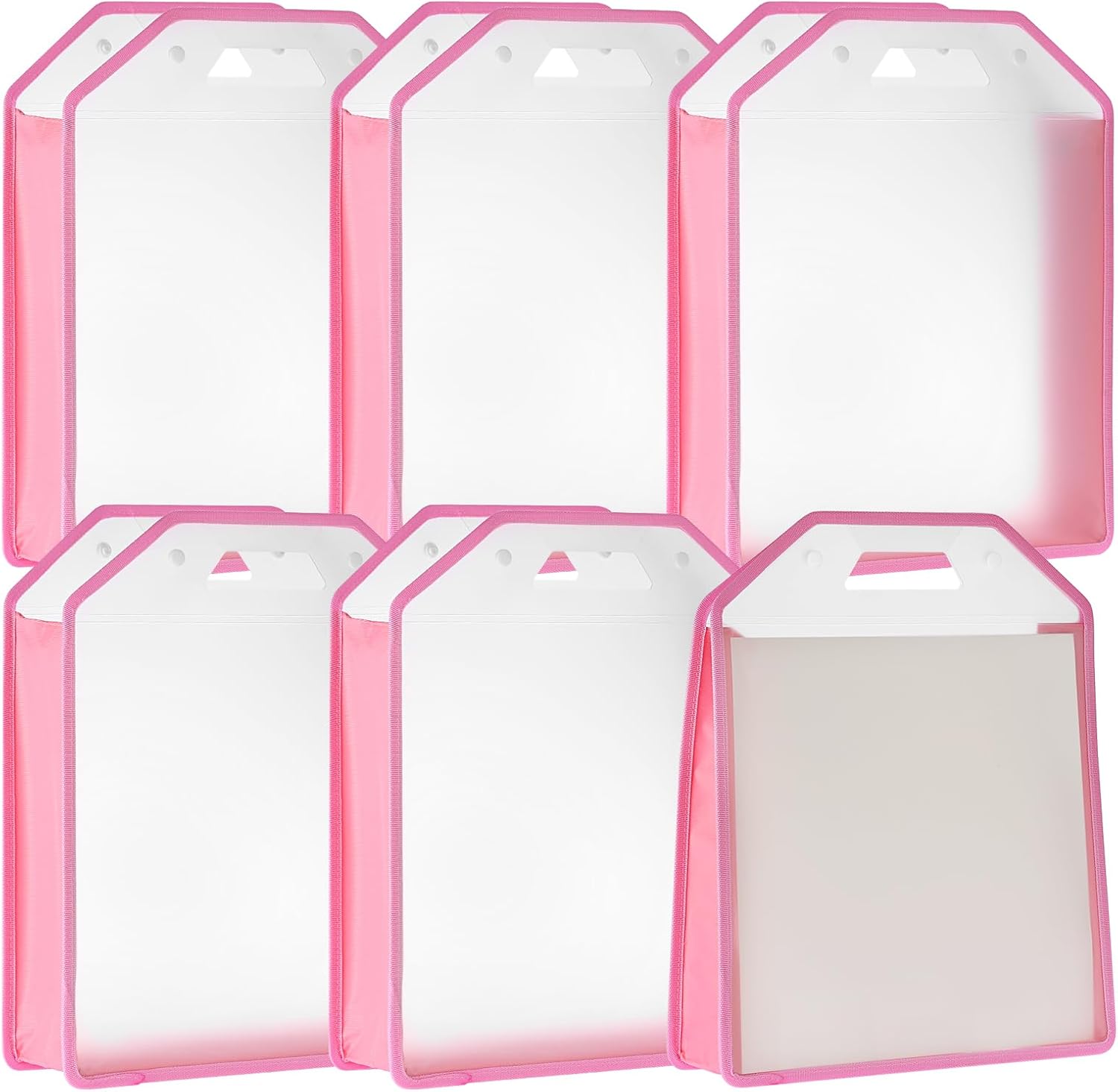 BSTKEY 6 Pcs Scrapbook Paper Organizer Vinyl Paper Storage Bag, Portable Clear Scrapbook Paper Storage Organizer Cardstock Holder with Handle Expanding Paper Folio (Pink)