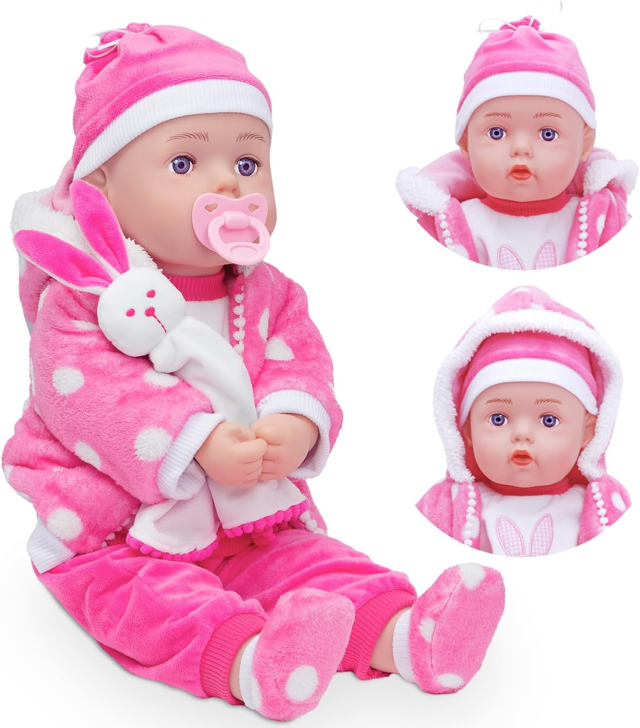 Molly Dolly Baby Doll & Bunny Comforter - 21" Lifelike Large Size Soft Bodied Baby Doll For Girls Age 1 Up - Includes Toy Dummy & Baby Sounds - Dolls For 1 2 3 Year Old Girls