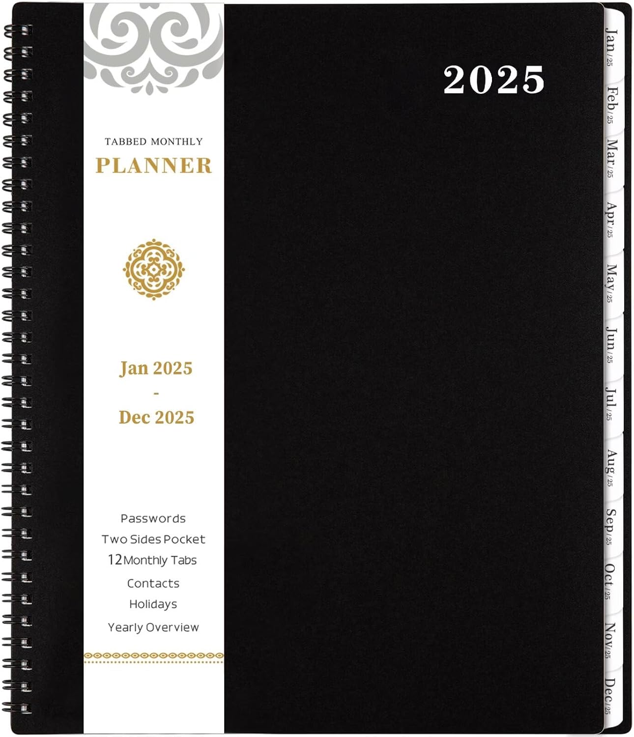 2025 Monthly Planner - JAN - DEC 2025 Monthly Planner/Calendar,12 Monthly Planner with Contacts & Passwords, 8.5" x 11" Planner 2025, Thick Paper - Black