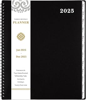 2025 Monthly Planner - JAN - DEC 2025 Monthly Planner/Calendar,12 Monthly Planner with Contacts & Passwords, 8.5" x 11" Planner 2025, Thick Paper - Black