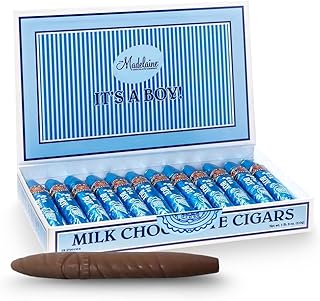 Madelaine Solid Premium Milk Chocolate It's a Boy Baby Shower Favors Gift Box - Made with Cocoa Bean & Swiss-Formulated Chocolate - 12 Count Individually Wrapped in an Elegant Hard Box