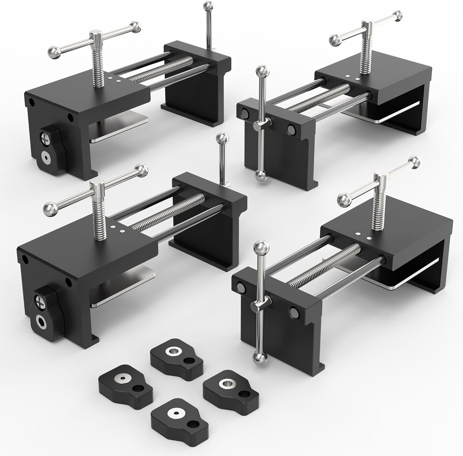 Cabinet Clamps 4 Pack - Claw Clamps for Cabinet Installation, Face Frame Clamps with 3 Drill Guides and 3-Sided Thickened Protection Pads