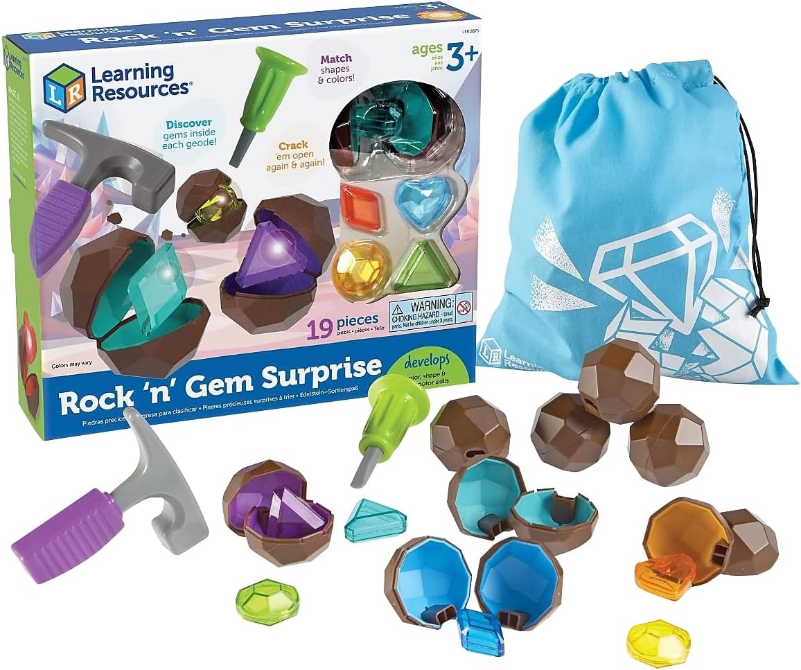 Learning Resources Rock 'n Gem Surprise, Sorting, Matching & Counting Skills Activity Set, Early STEM, 19 Pieces, Ages 3+