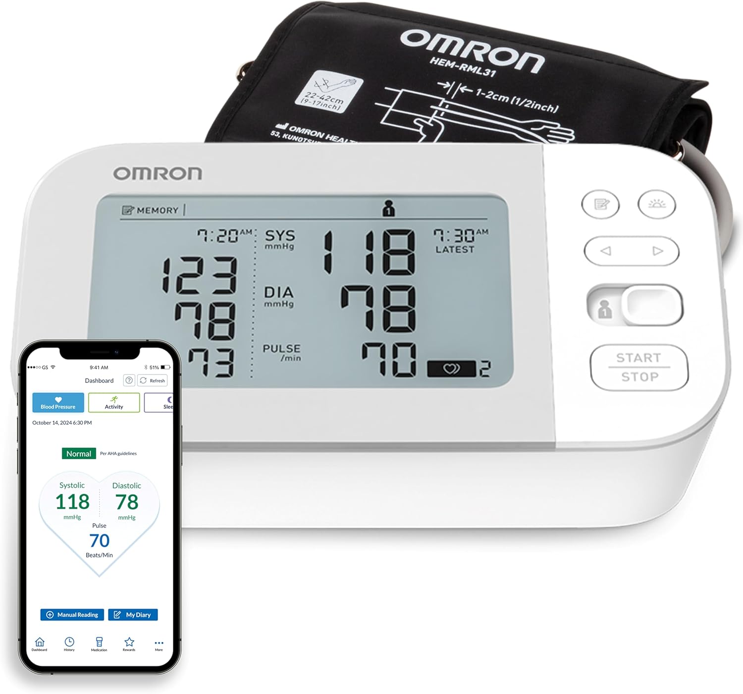 OMRON Gold Upper Arm Blood Pressure Monitor - Clinically Validated Blood Pressure Arm Cuff - Use OMRON Connect App for Unlimited Free Measurements