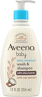 Aveeno Baby Daily Moisturizing 2-in-1 Wash & Shampoo, Baby Body Wash & Shampoo with Shea Butter & Oat Extract Gently Cleanses Baby's Sensitive Skin & Scalp, Gentle Coconut Scent, 12 fl. oz
