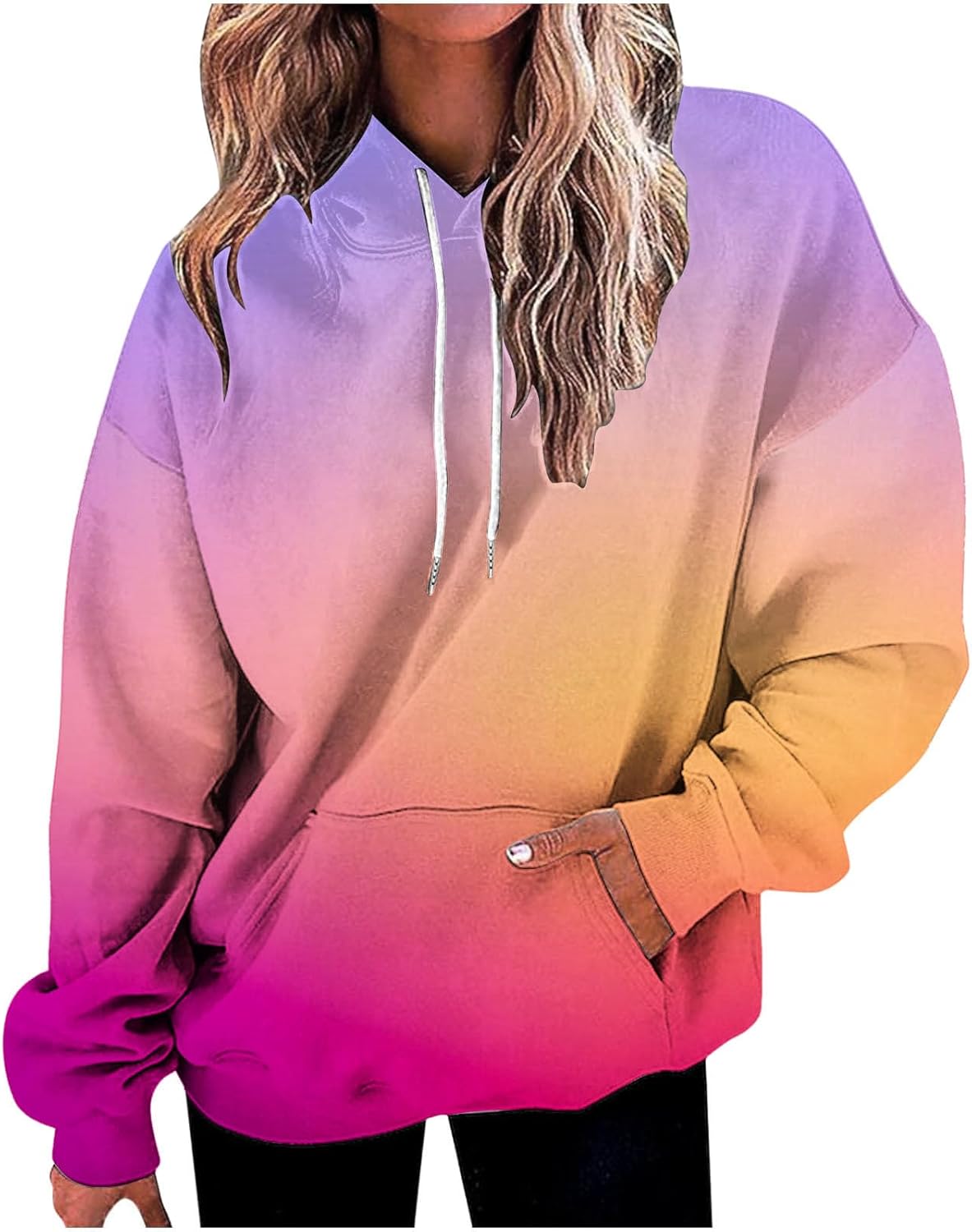 Ceboyel Womens Neon Print Oversized Sweatshirt Drawstring Pullover Sweatshirt Trendy Sweater Tops Fall Fashion Clothes 2023