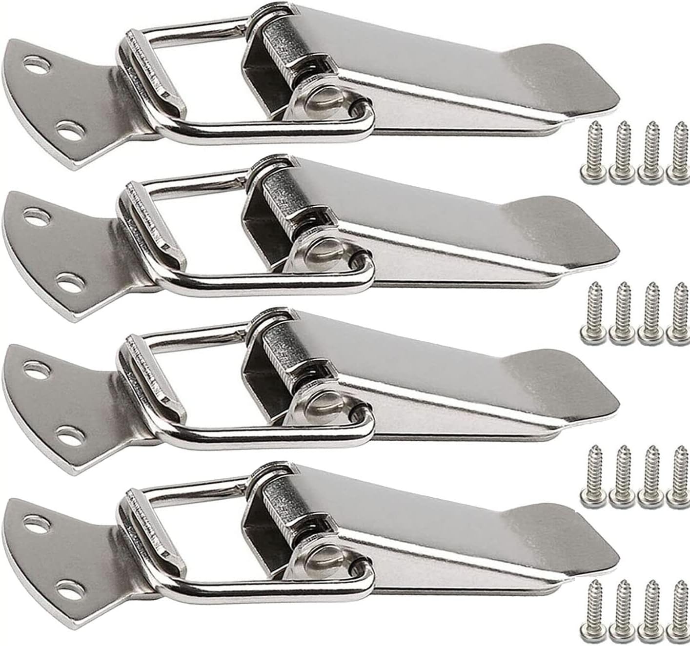 Litensh Stainless Steel Tension Clasp with Screws, 56mm Lever Clasp, Spring Toggle Latch Hasp, Catch Clamp Clip, Box Closure, Cap Lock for Toolbox Drawer Chest Case Cabinet (4, 56 mm)