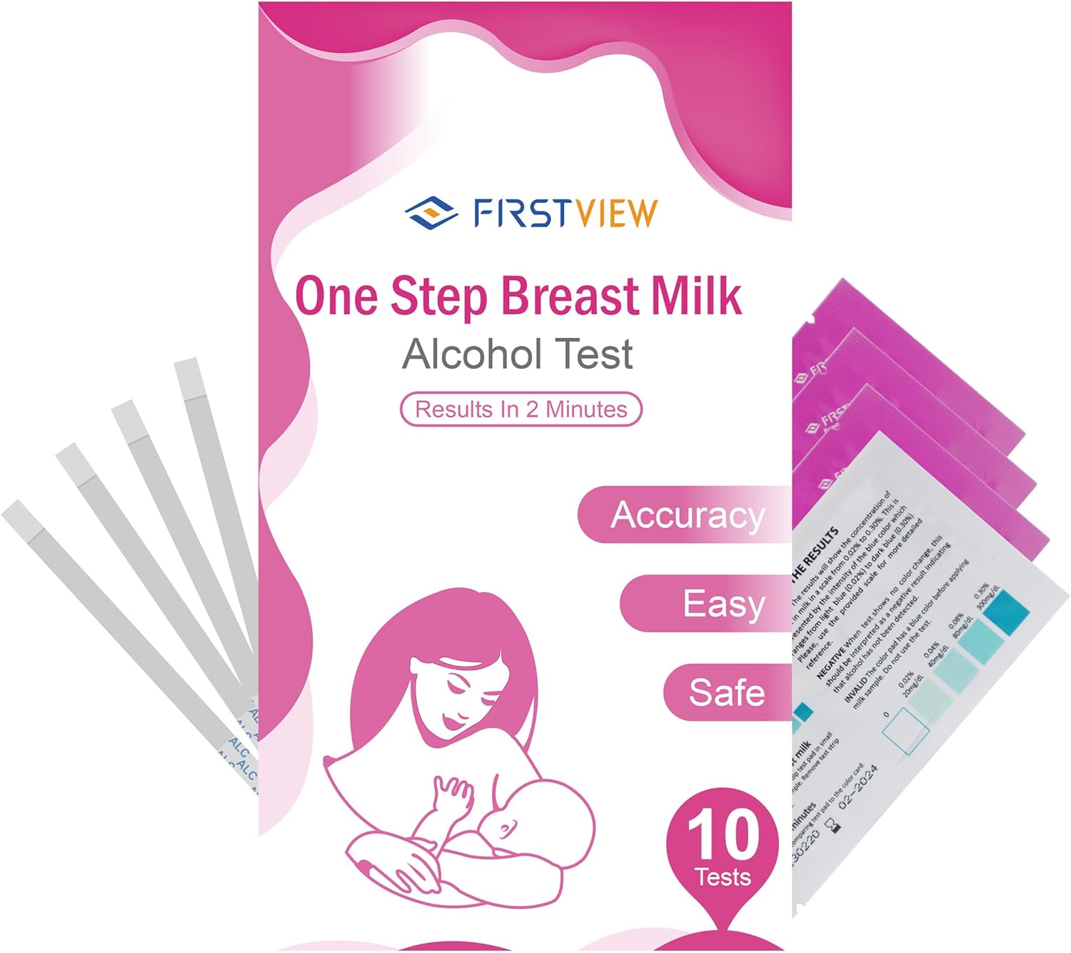 Alcohol Test Strips for Breastmilk,Detects Alcohol in 2 Mintues, High Sensitivity to 0.02%（20mg/dL, Simple Breastmilk Dip Test, Fast and Easy to Use for Breastfeeding Moms-10 Test Strips