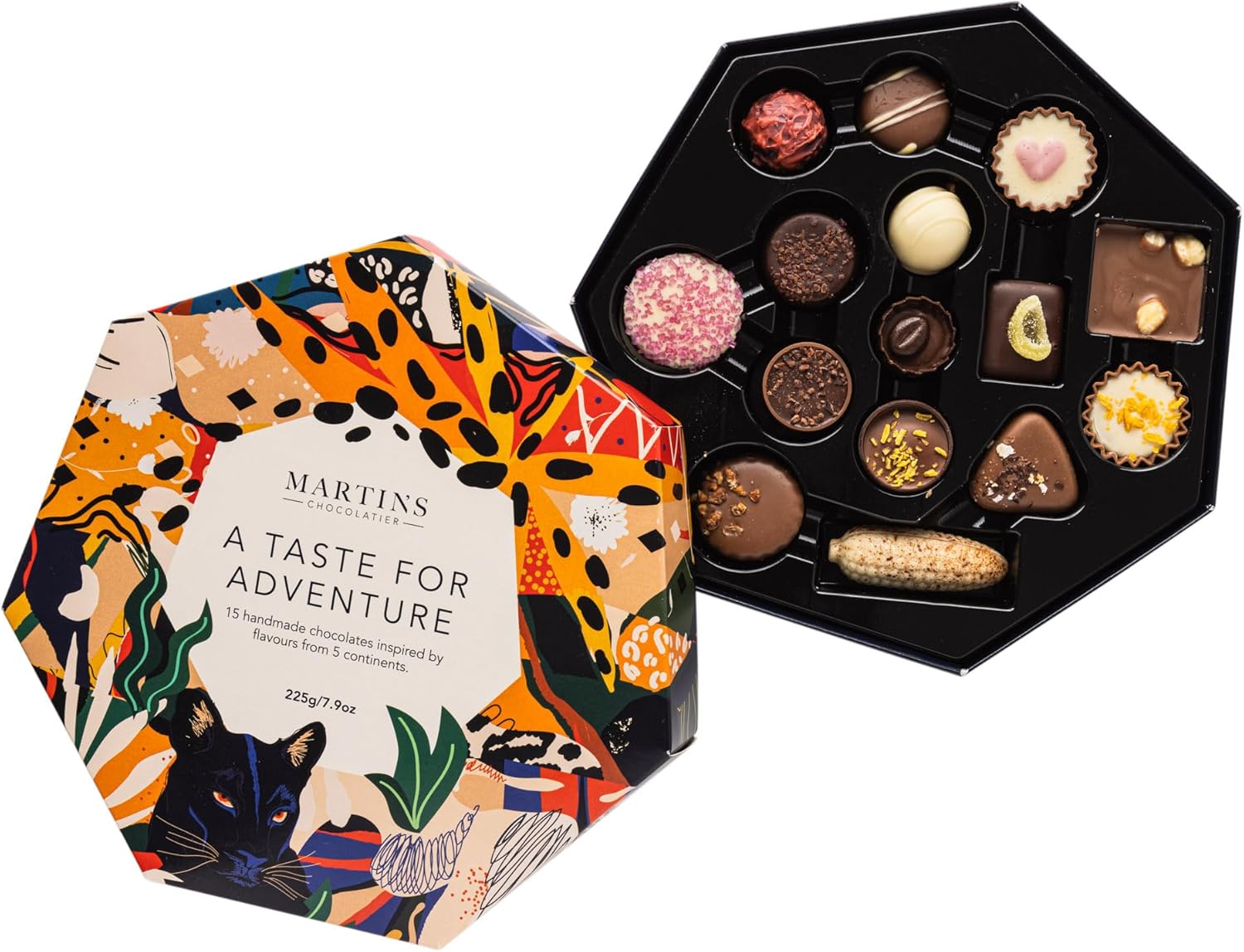 Martin’s Chocolatier A Taste for Adventure Chocolate Assortment | 15 Luxury Chocolates Gift Box | Milk, White, Dark Belgian Chocolate Gift for Christmas, Birthdays, Anniversary & Celebrations (225g)