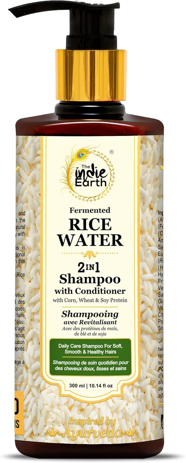 The Indie Earth 2-IN-1 Fermented Rice Water Shampoo with Conditioner with Corn, Wheat and Soy Protein β NO ADDITIONAL CONDITIONER REQUIRED Daily Care Shampoo For Soft, Smooth & Healthy Hairs 300ml