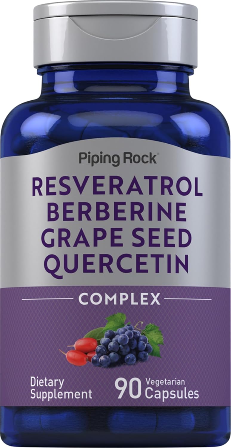 Piping Rock Resveratrol Berberine Grape Seed & Quercetin Complex | 90 Capsules | Vegetarian, Non-GMO, and Gluten Free Supplement