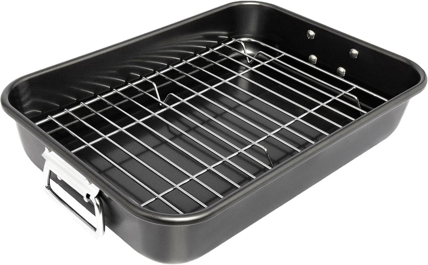 Roasting Pan with Rack - 15 Inch Carbon Steel Roaster Pan for Oven - Large Roaster Pot with Handle for Turkey Chicken Meat & Vegetables