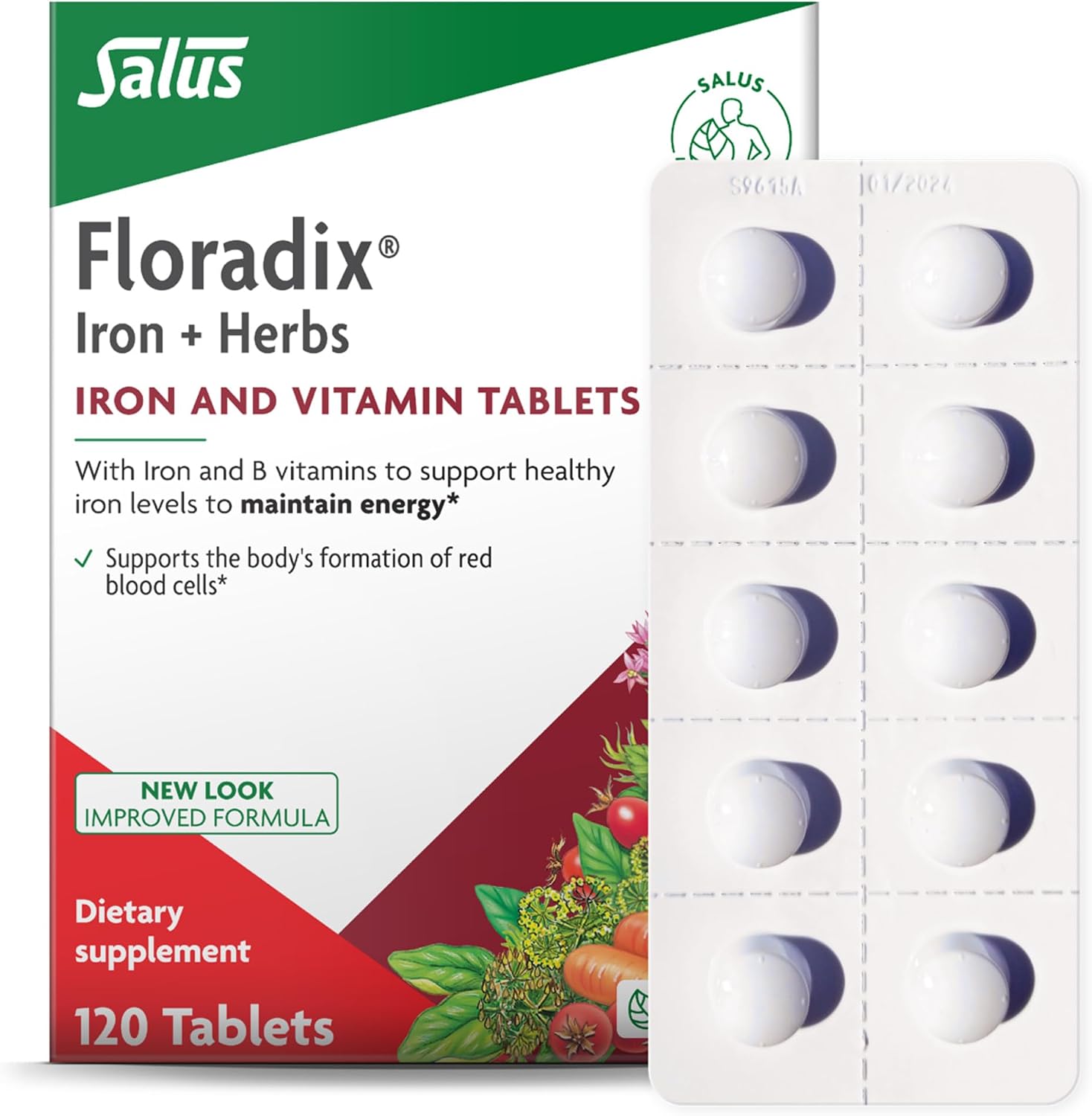 Floradix Iron Tablets Supplement, Vegetarian, Gluten-Free, 120 Tablets