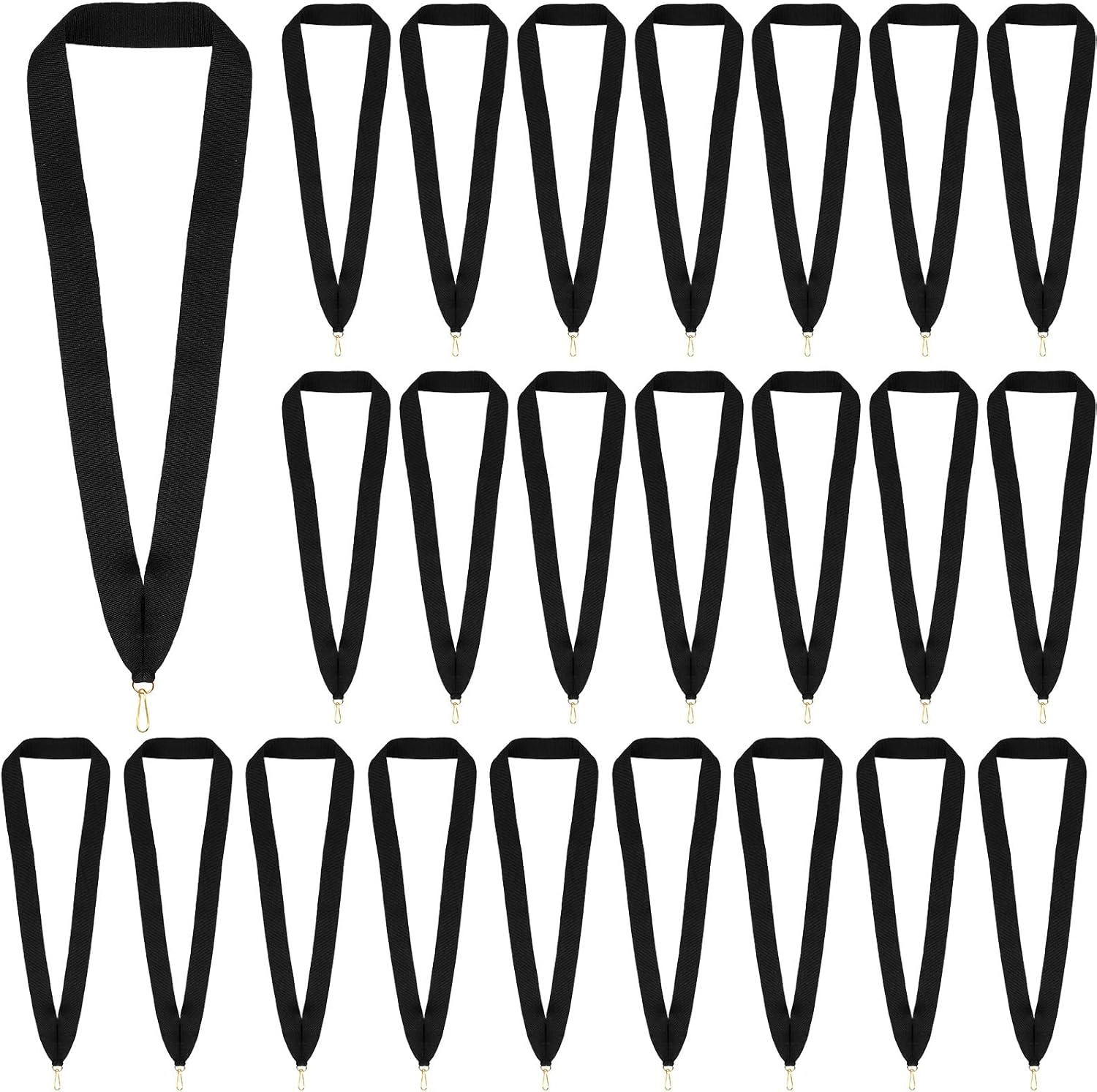 Hanaive Black Award Ribbon Lanyards Medal Ribbons Flat Neck Straps for Medals with Clips for Competitions Sports Meeting Party