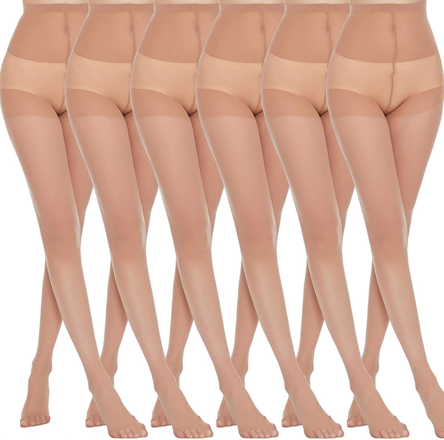 MANZI 6 Pairs Pantyhose for Women 20 Denier High Waist Sheer Tights