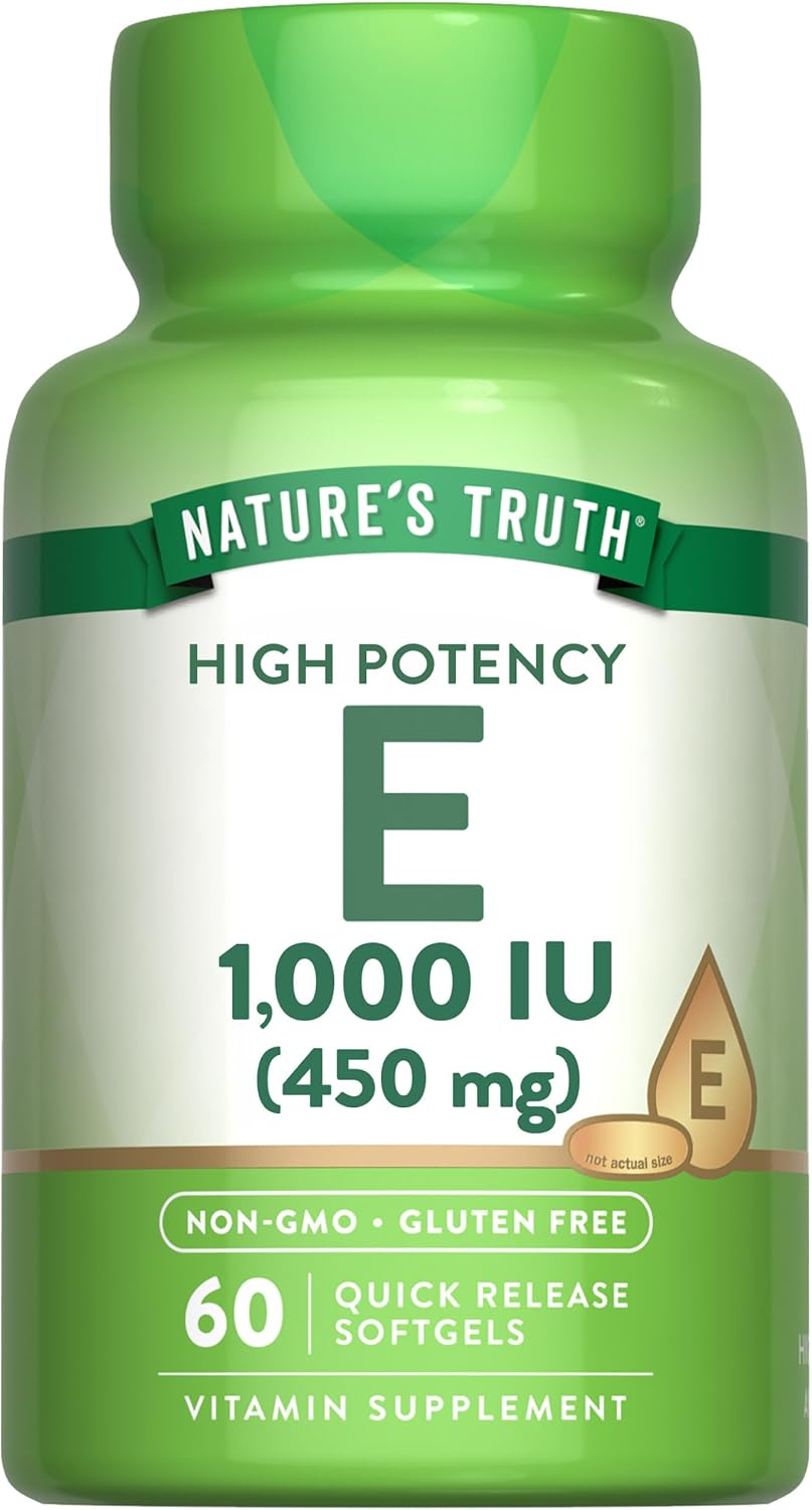 Nature's Truth Vitamin E Softgels | 1000 IU | 60 Count | Non-GMO & Gluten Free Supplement