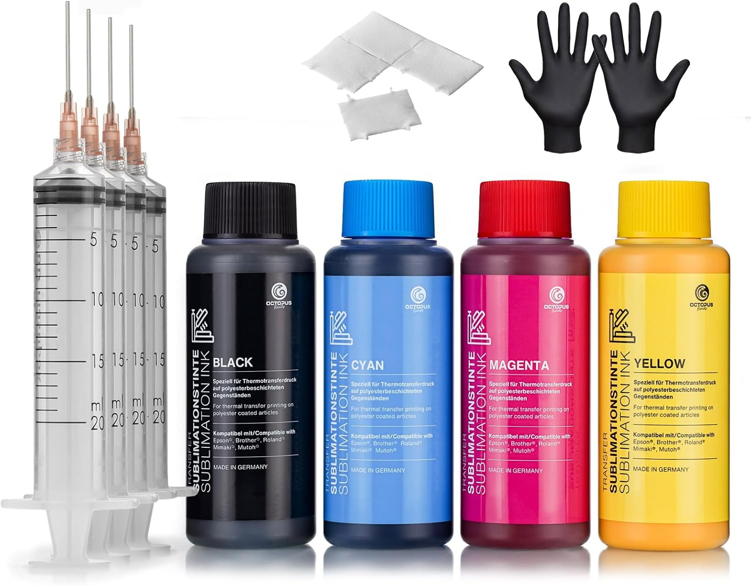 Octopus 4x 500 ml Sublimation ink compatible for Epson, Brother, Roland, Mimaki, Mutoh, CMYK