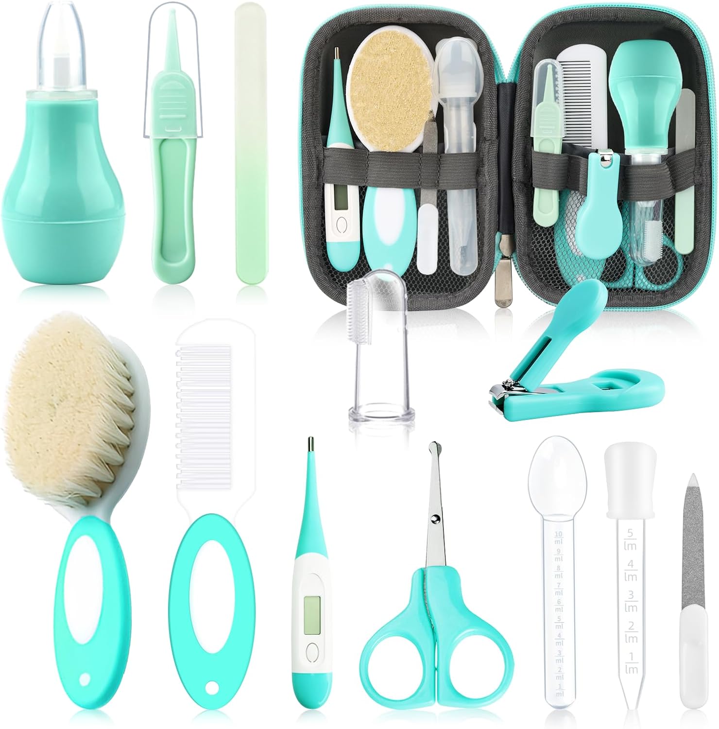 WXA Baby Healthcare and Grooming Kit with Nail Clippers, Scissors, Infant Grooming Kit for Newborns (18 in 1, Green)