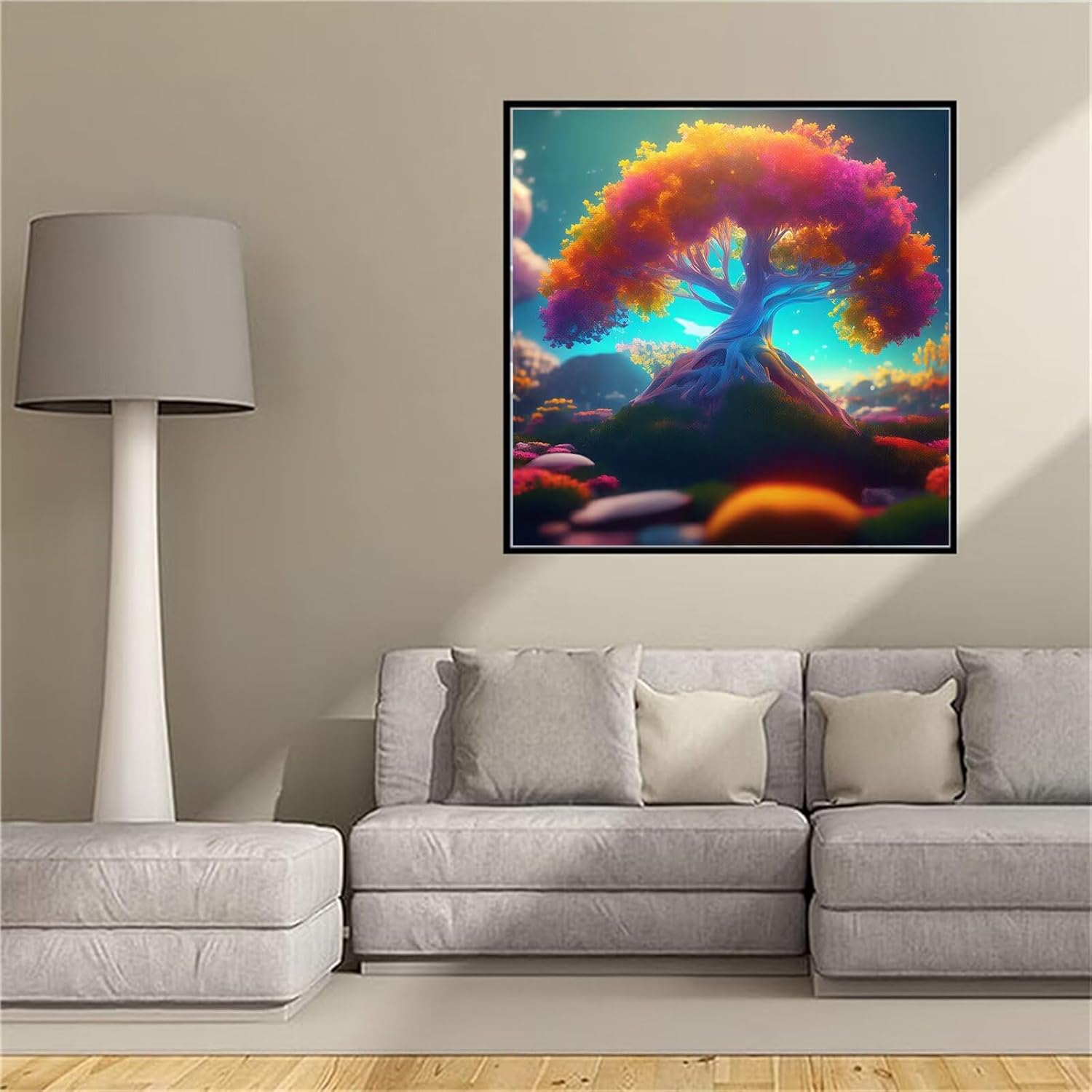 Colourful Tree DIY Diamond Art Kits Adults 60x60cm Diamond Painting Kit 5D Full Drill Crystal Gem Art Cross Embroidery Christmas Diamonds Pictures for Home Wall and Entrance Decorations 24x24in -VGy