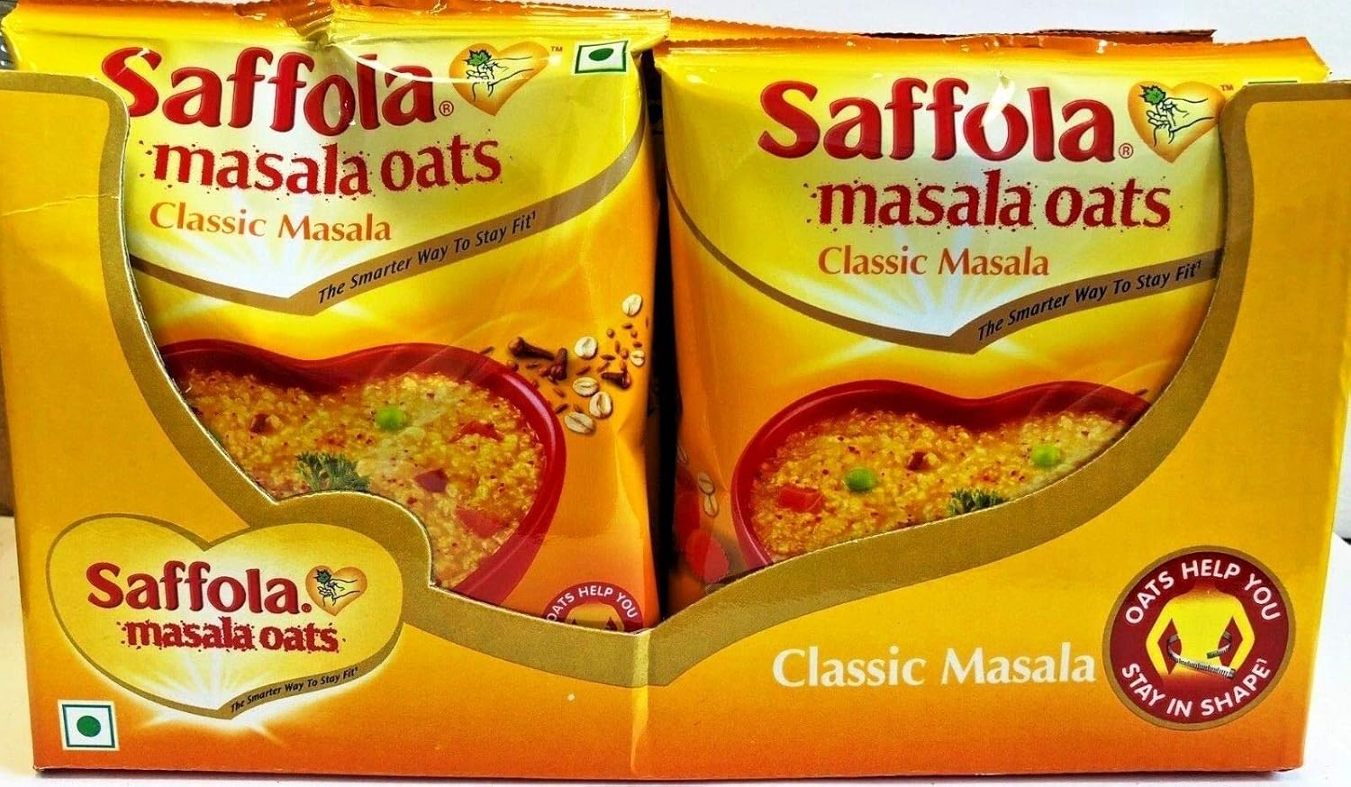 Saffola Masala Oats - Classic Masala- 39 grams - (1.37 oz) Vegetarian oatmeal India - pack of 6