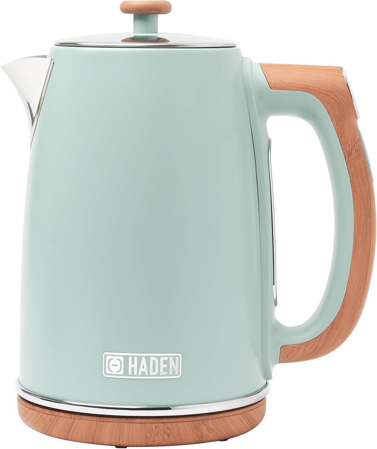 Haden Dorchester Temperature Control Kettle - 3000w Rapid Boil, Wood Effect Finish, 1.7litre - Green Stainless Steel Kettle - Overheat Protection - Digital Display