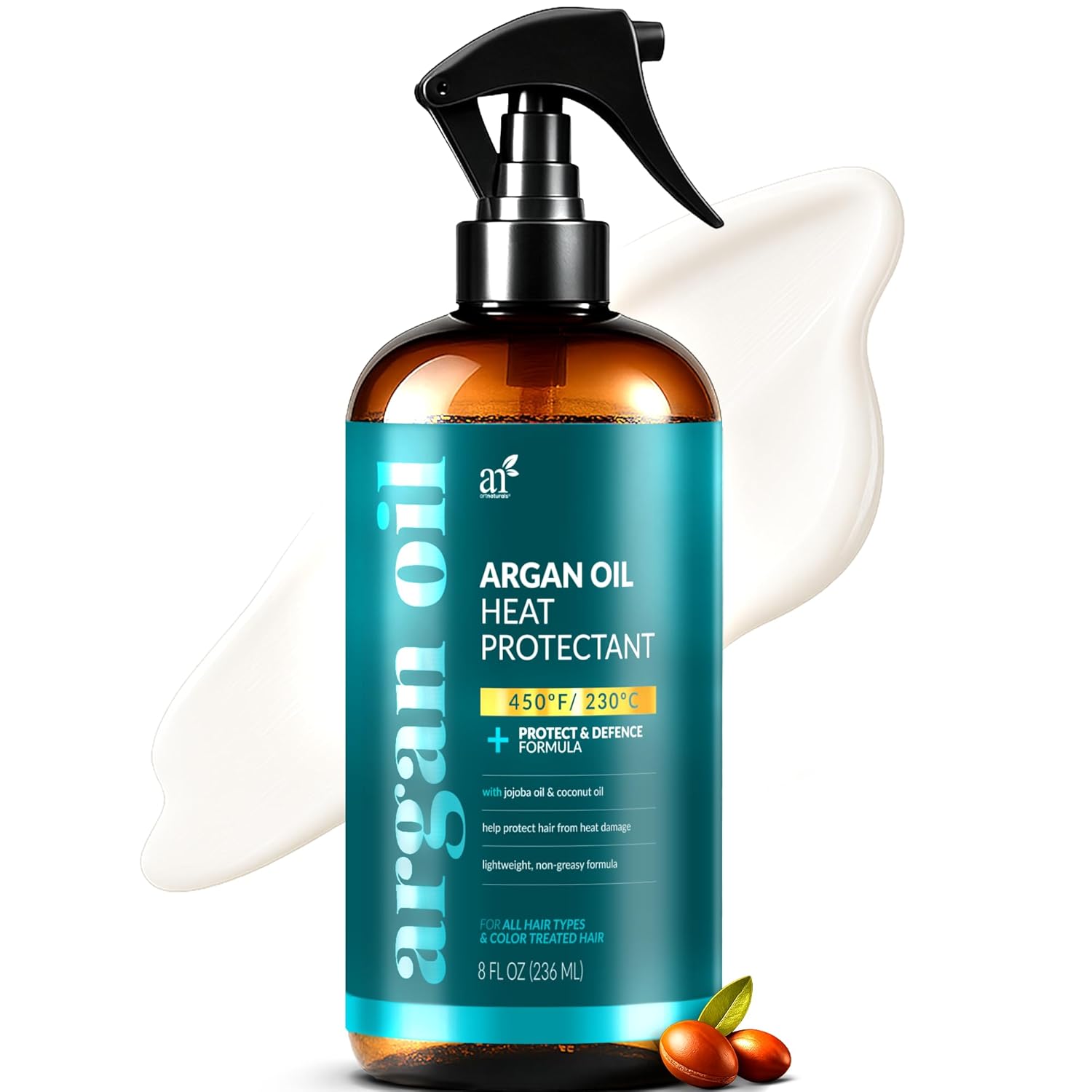 Artnaturals Thermal Hair Protector Spray - (8 Fl Oz / 236ml) - Heat Protectant Spray against Flat Iron Heat - Argan Oil Preventing Damage, Breakage and Split Ends - Sulfate Free (ANHA-0801)