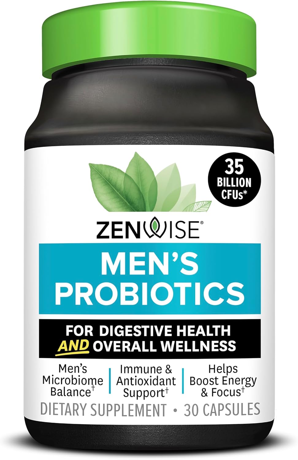 Zenwise Health Probiotics for Men - 35 Billion CFUs Daily Probiotic for Men's Digestive Health - Green Tea Extract, Meriva, and Chromium Picolinate for Microbiome Balance + Antioxidant Support - 30 CT