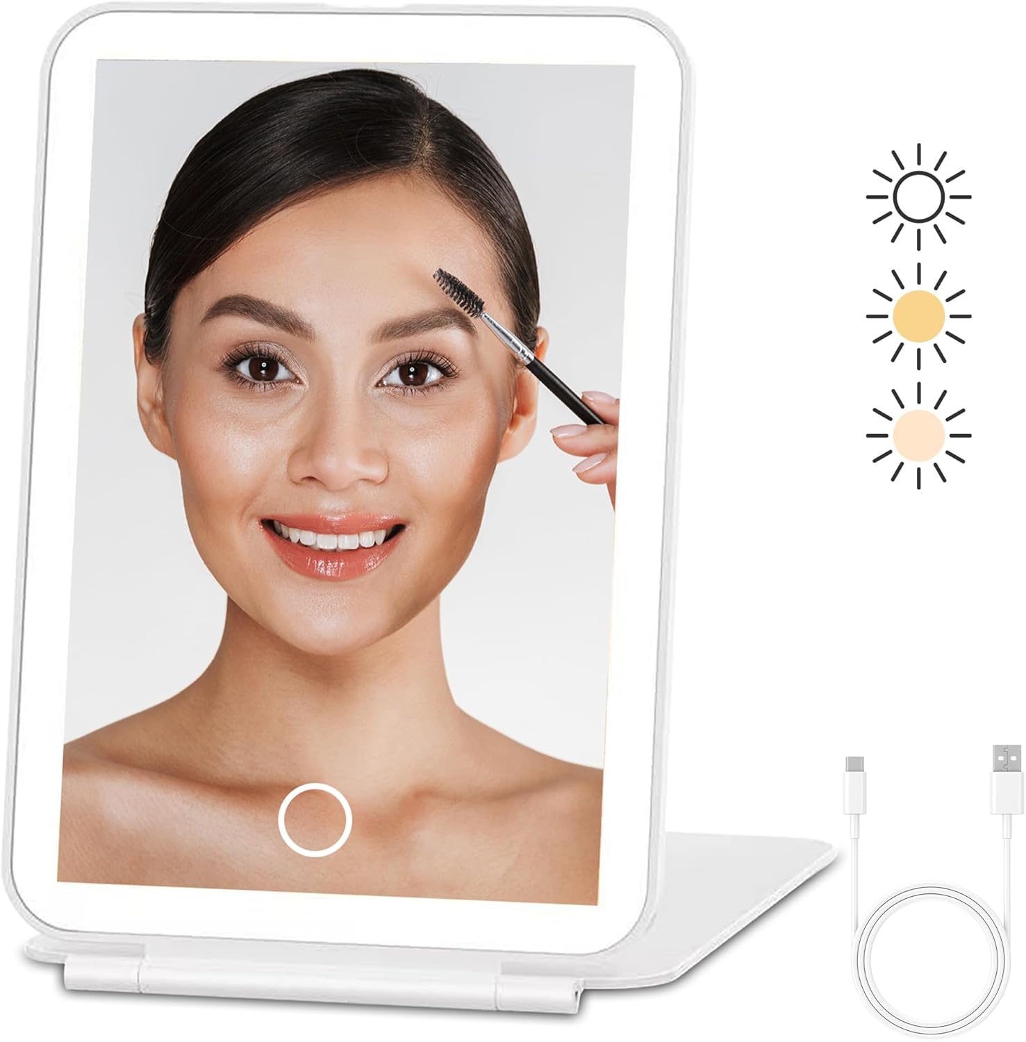 Sorbay Rechargeable Travel Mirror With Light Illuminated Makeup Mirror With Light Dimmable Touch Screen Portable Table Folding Vanity LED with 3 Color Lighting and Adjustable Brightness (UK BRAND)