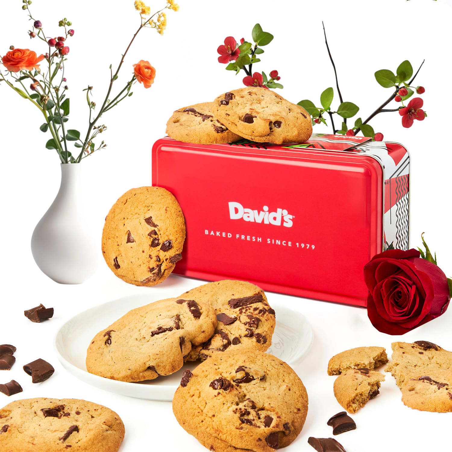 David’s Cookies Chocolate Chunk Cookies in Sweet Sampler Tin – Fresh Baked Gourmet Cookies – Soft, Chewy & Loaded with Chocolate – Bakery & Dessert Gift for Birthdays, Thank You, & All Occasions
