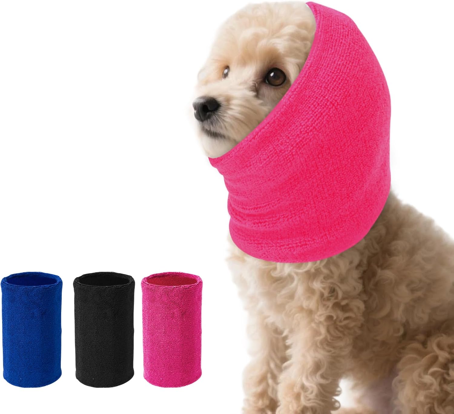 SLSON Dog Ear Protectors Double Layer Thickened Ear Wraps for Dogs Quiet Head Cover Sleeves Dog Hoodie for Anxiety Relief, Dogs Grooming and Force Drying, Warm Winter (Pink, Medium)