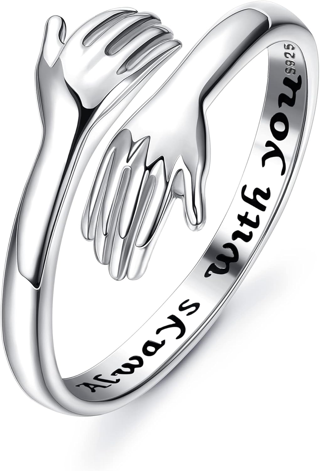 YADOCA 925 Sterling Silver Hug Ring for Women Men Adjustable Hugging Hands Open Love Promise Friendship Wedding Ring