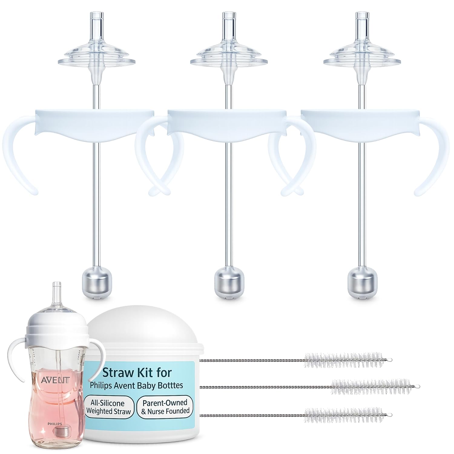 Straw Cup Conversion Kit for Philips Avent Natural Baby Bottles, 3-Pack