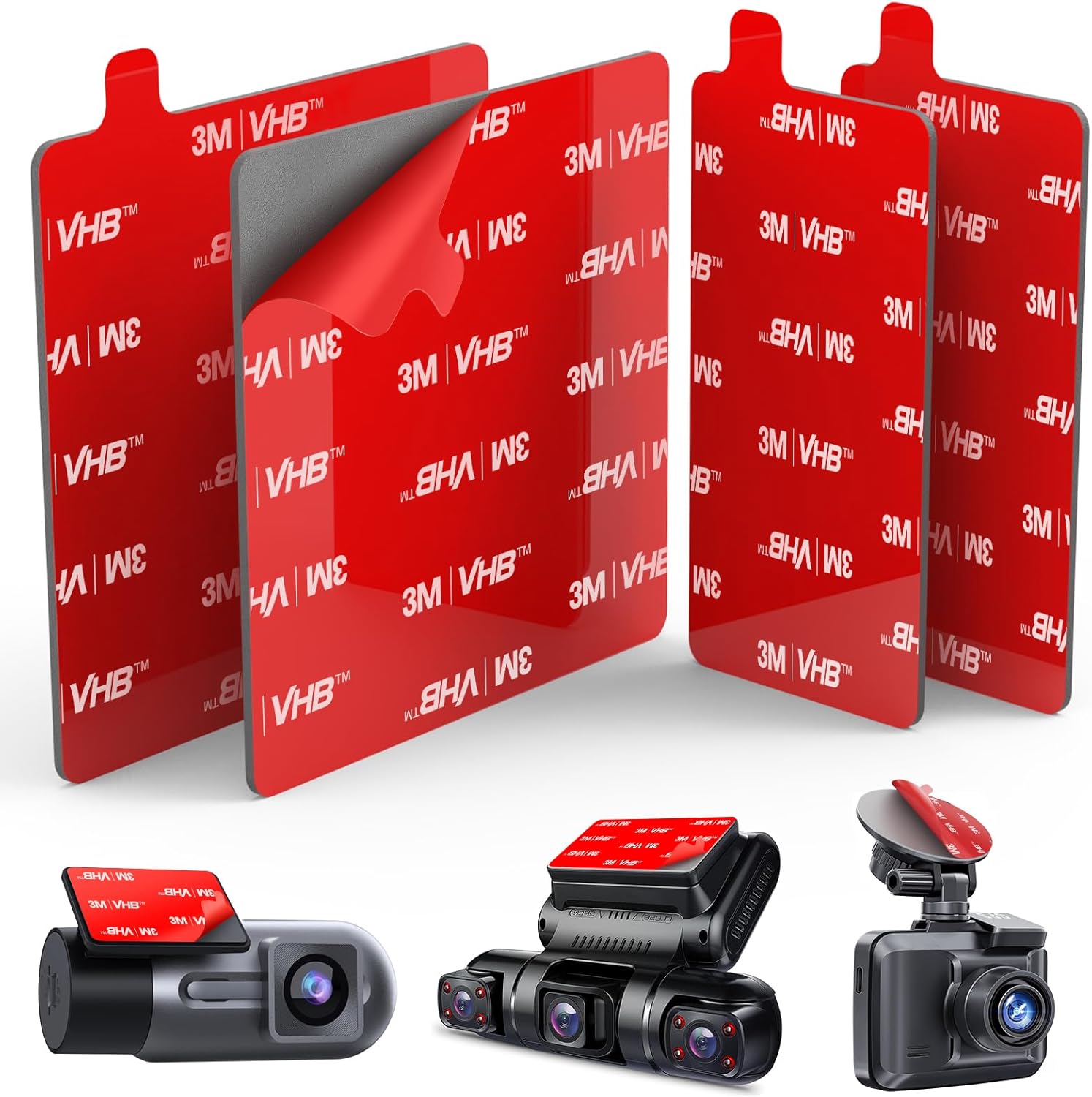 4Pcs Adhesive Sticky Pads for Dash Cam, 3M VHB Square Heat Resistant Double-Sided Sticker Replacement Fit for Windshield Dashcam Mount, 2.83" Car Windscreen Window Glass Mounting Tape Glue Strip