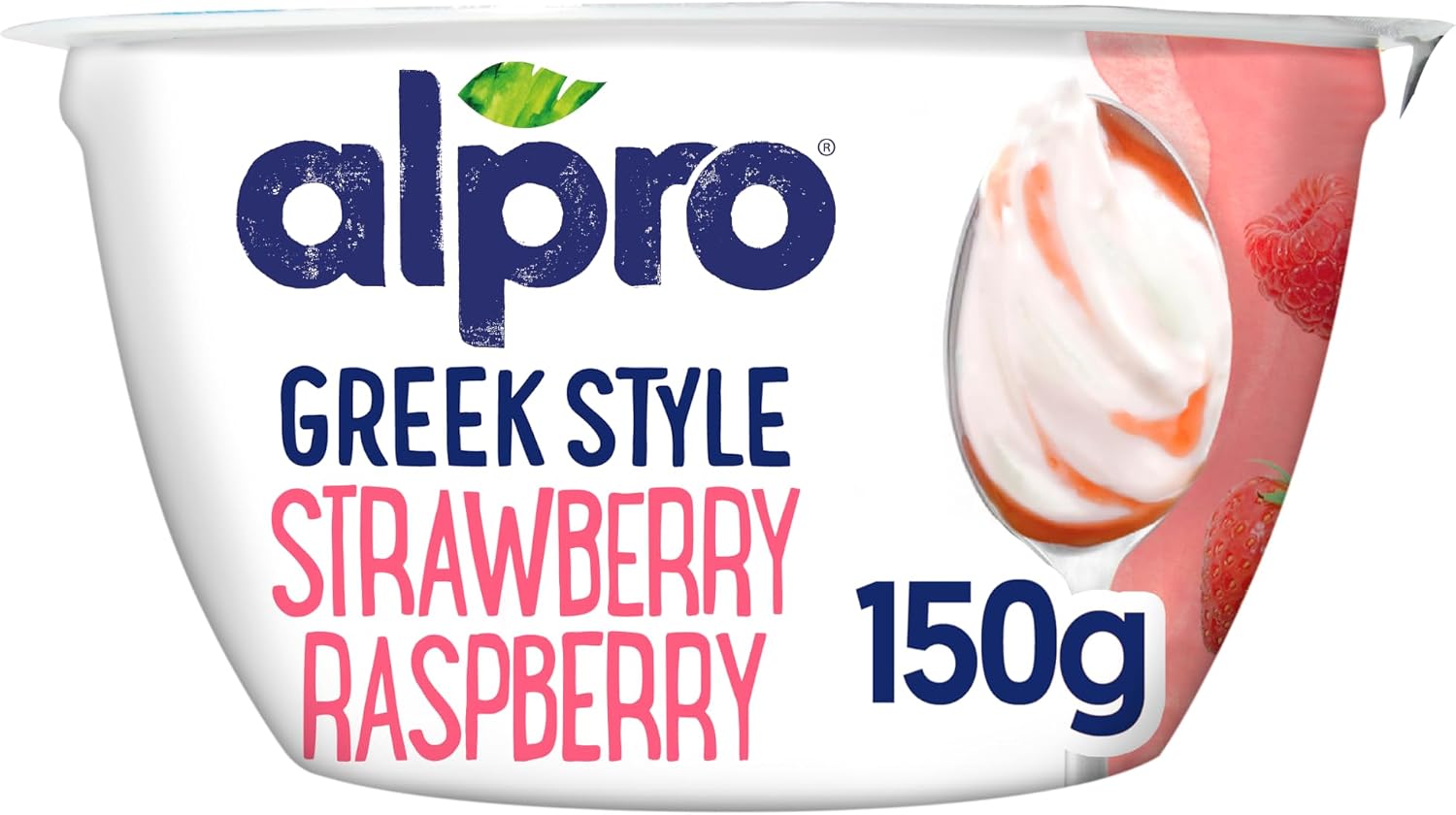 Alpro Strawberry Raspberry Greek Style Plant Soya Yoghurt Alternative, 150g