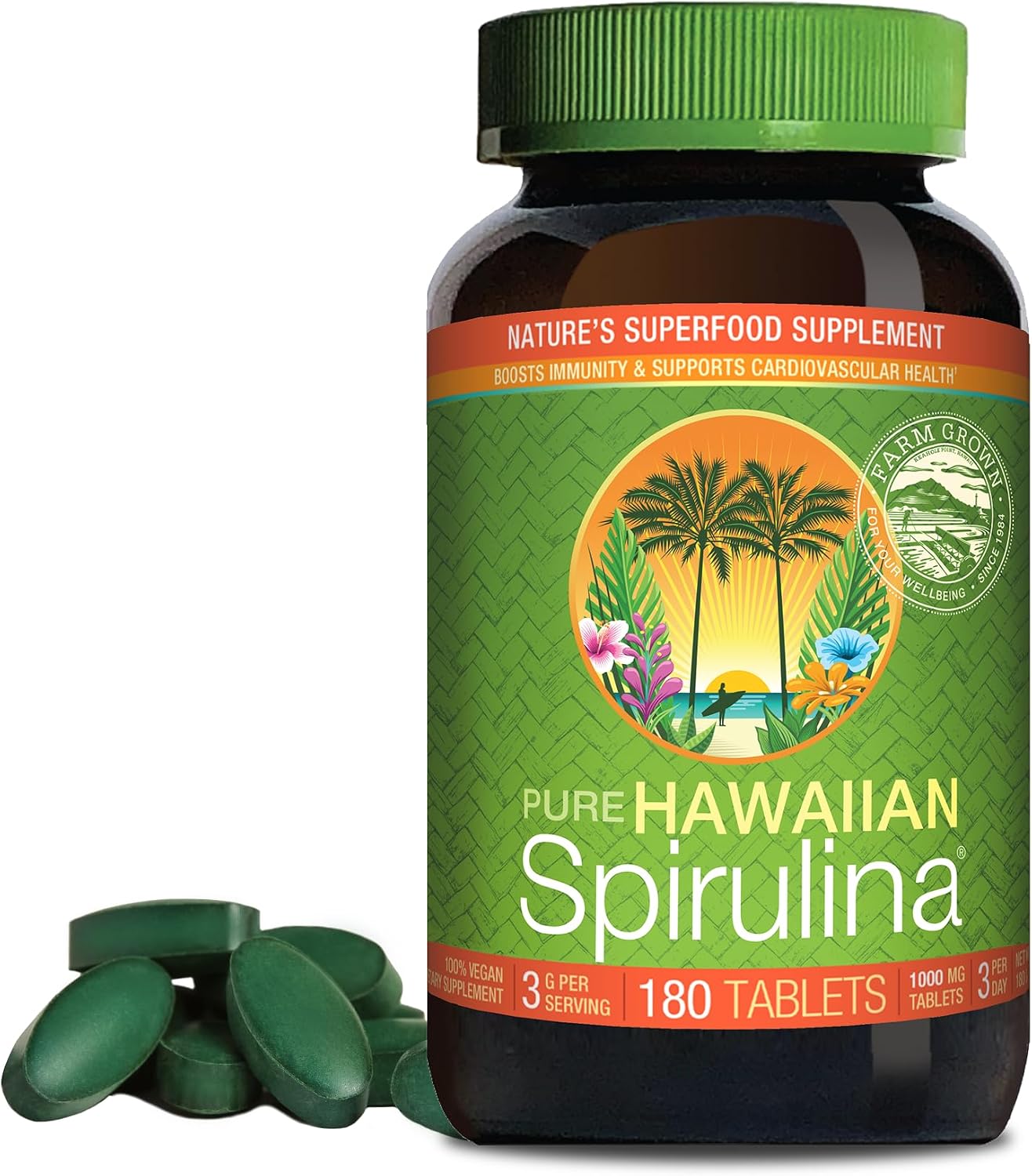 Nutrex Hawaii Pure Hawaiian Spirulina Tablets, Vegan, 1000 mg, 180 Count