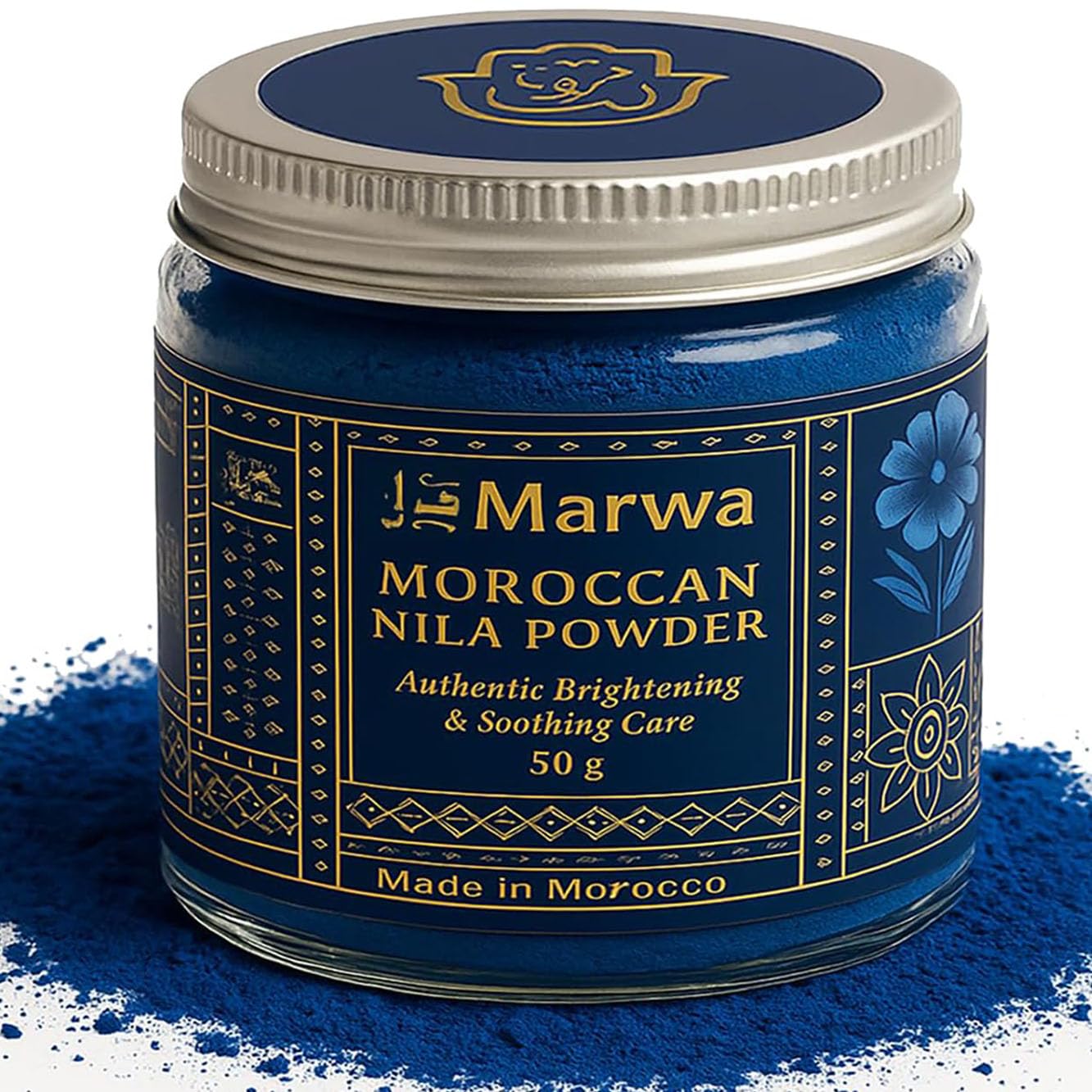 Moroccan Nila Powder – 100% Pure Saharan Indigo Face, Body & Hair Mask | Brightens, Exfoliates & Evens Skin Tone | Handmade Hammam Ritual | Vegan, Detoxifying | 1.7 Oz (50g)