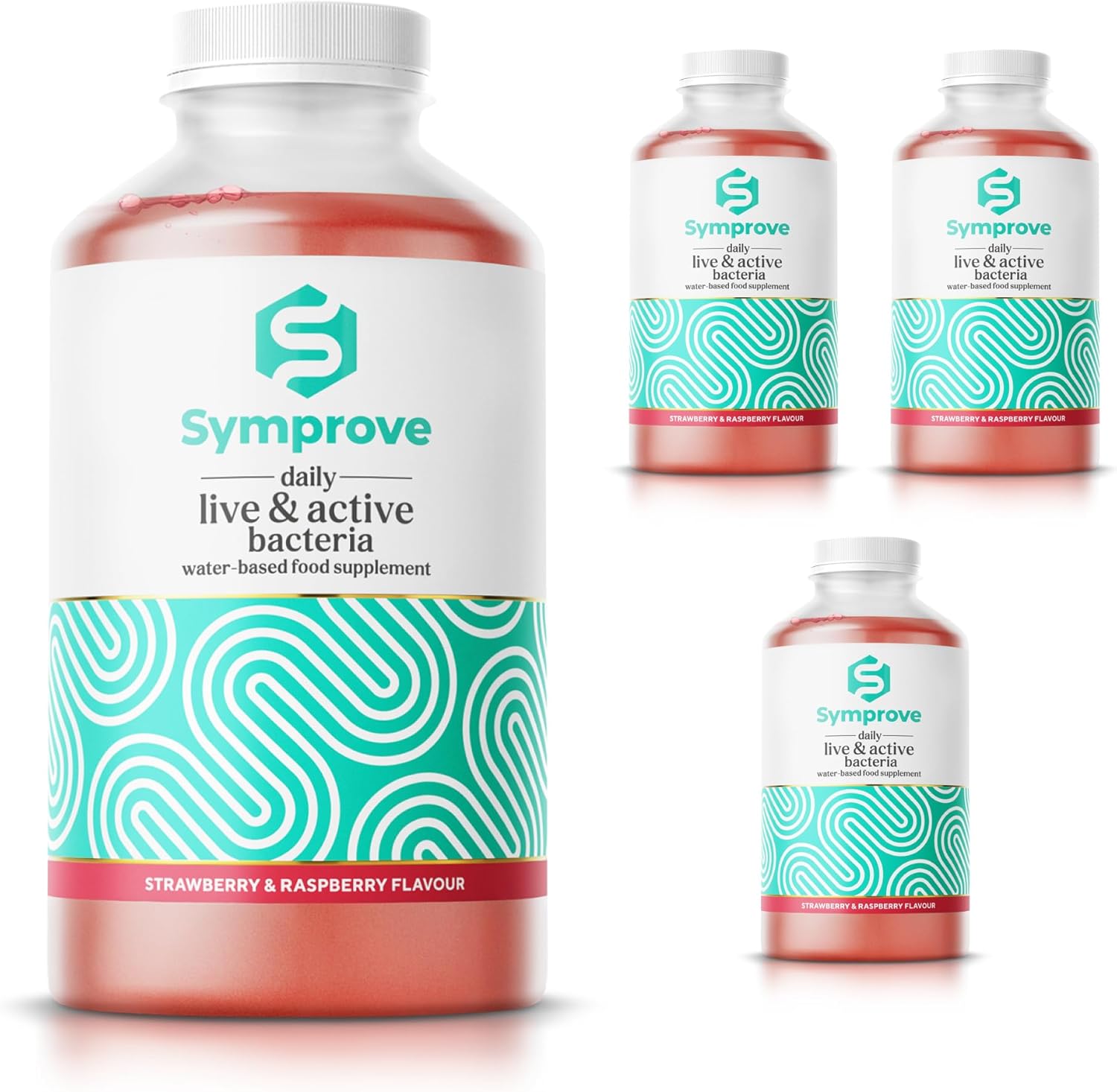 Symprove Strawberry and Raspberry 4-Week Pack | Daily Essential Gut Health Supplement | Probiotic Drink with Live Bacteria, Vegan | 4x500ml