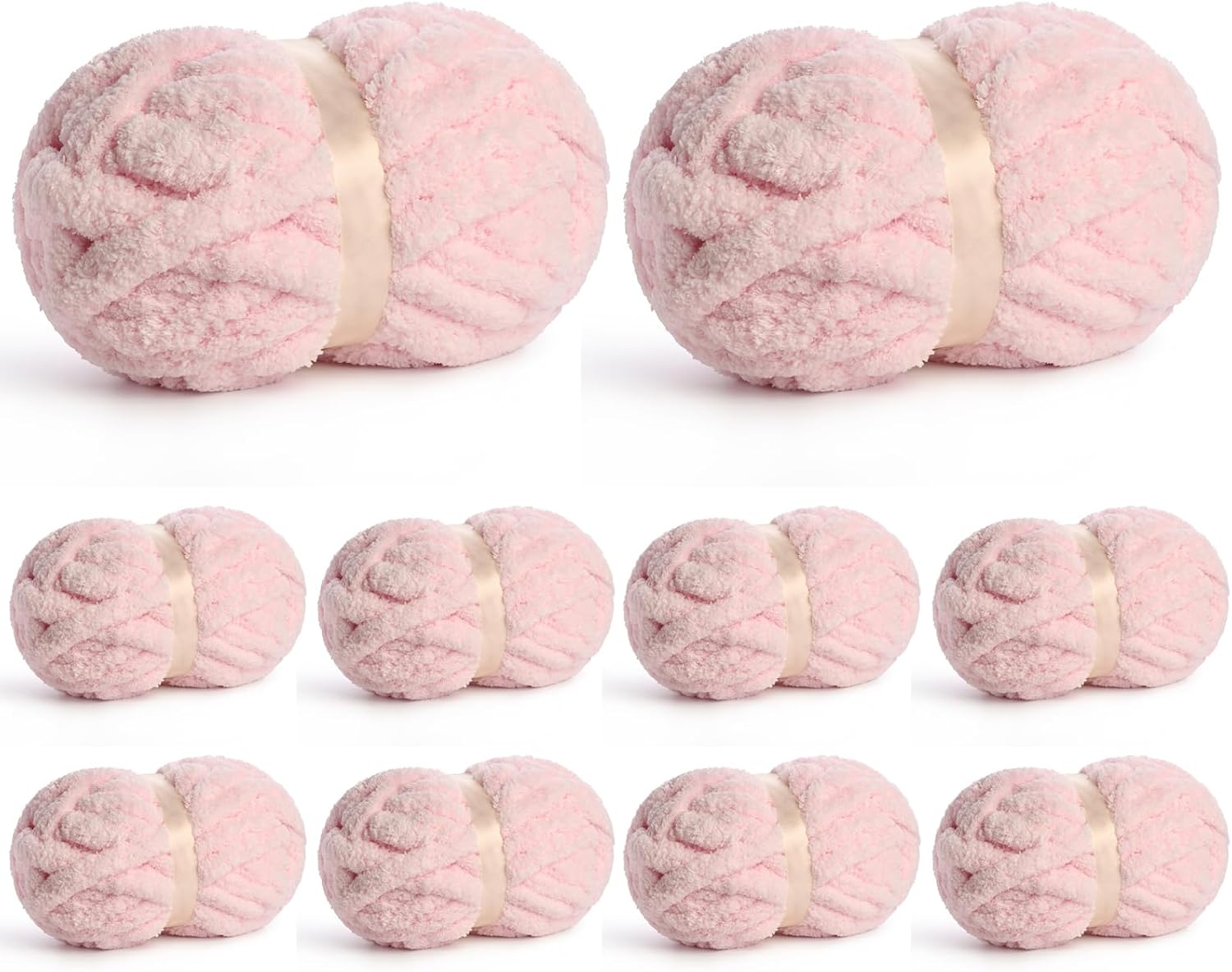 10 Pack of Jumbo Chunky Yarn for Hand Knitting,10# Super Bulky-Fluffy Chenille Yarn, 220 yds/70.5 oz Soft Thick Yarn for Crocheting Chunky Knit Throw Blankets.(Pink)