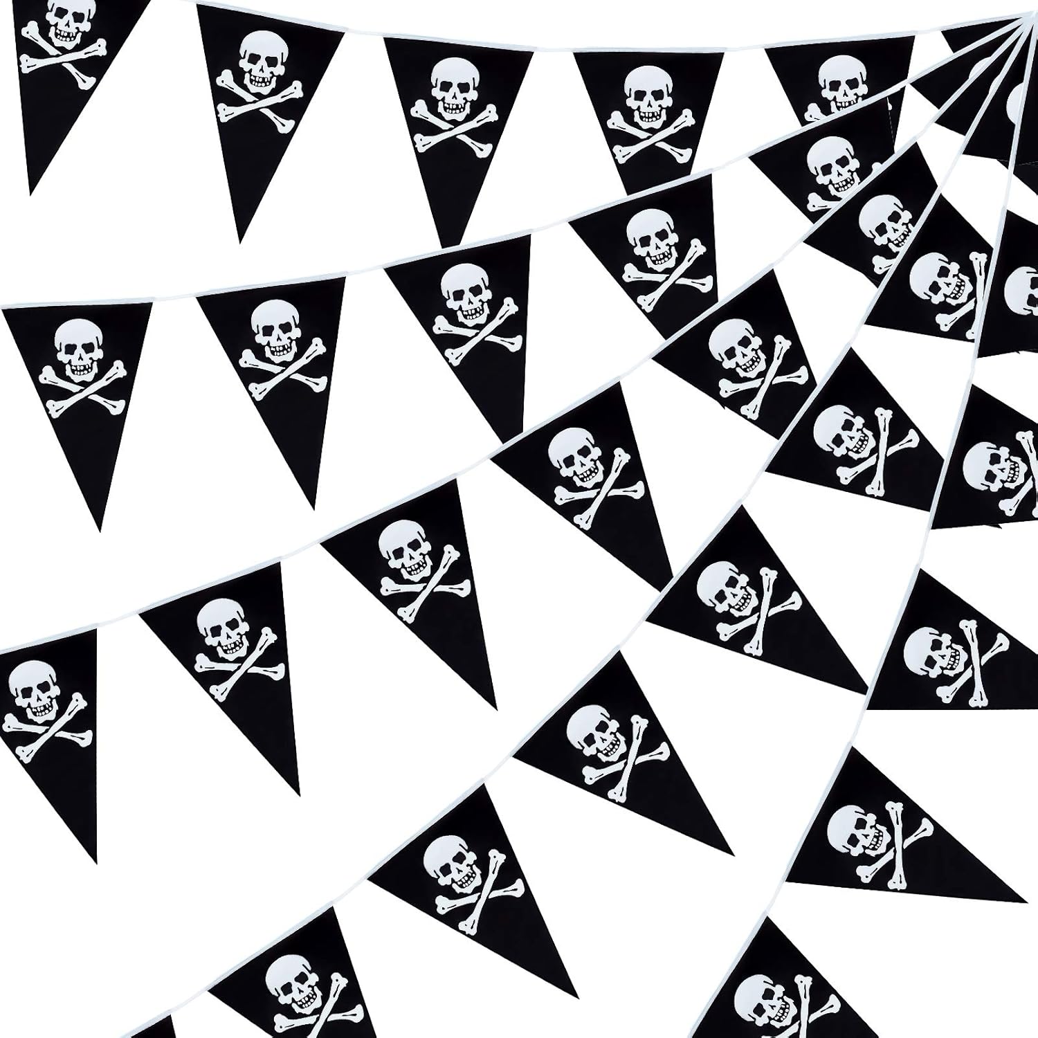 Tatuo 60 Pcs Pirate Banner Skull Pirate Flag Birthday Party Decorations Jolly Roger Ship Triangle Pennant Bunting Decor for Holiday Celebration Decor Outdoor Party Supplies