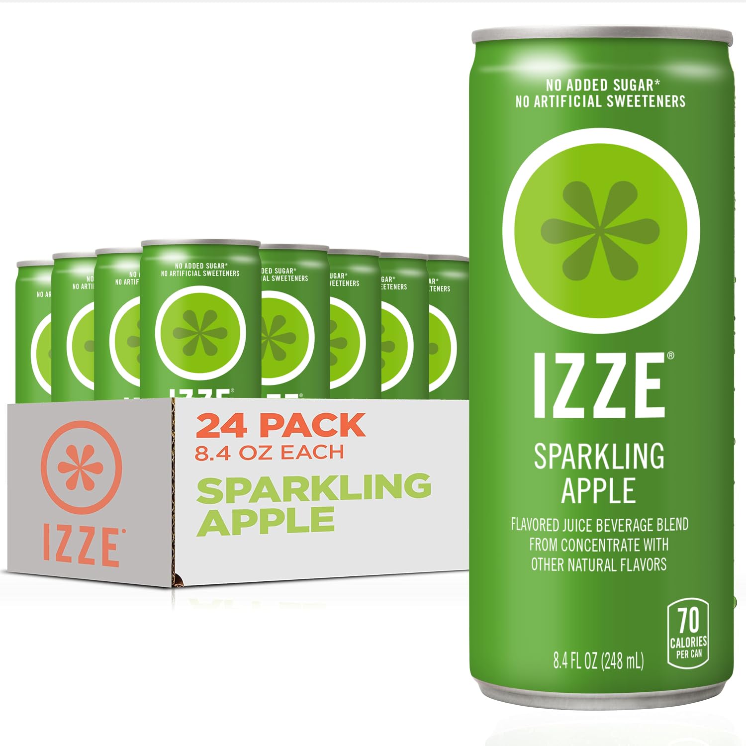 IZZE Sparkling Juice Beverage Blend, Apple, No Sugar Added, 8.4 FL OZ, 24 Cans