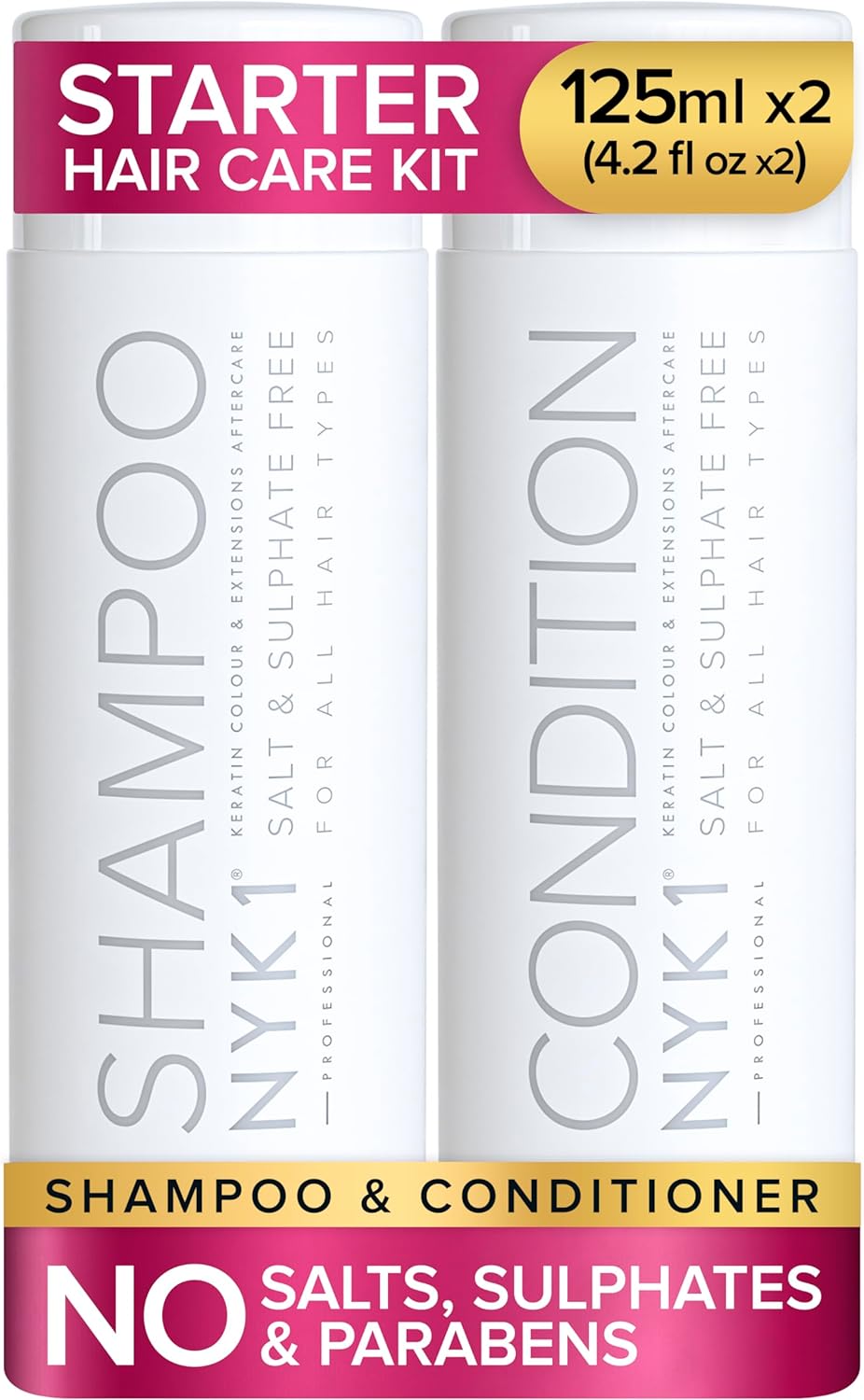 NYK1 Salt & Sulphate Free Hair Shampoo And Conditioner (Starter Set - 125ml x2) Sulfate Free Shampoo And Conditioner Sets For Extensions, Colour & Keratin Treatment - Gentle Cleansing & Non-Stripping