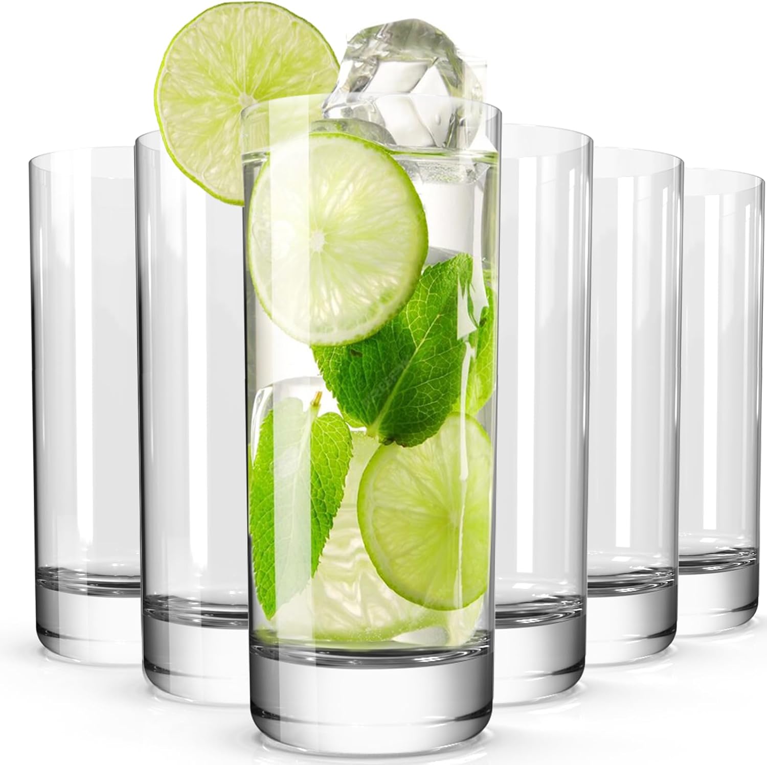 Drinking Glasses Set of 6, 13oz Crystal Highball Glasses, Clear Tall Glass Cups,Water Glass for Kitchen,Tom Collins,Juice,Whiskey,Mojito Cocktail Glasses for Bar Glassware,Gifts