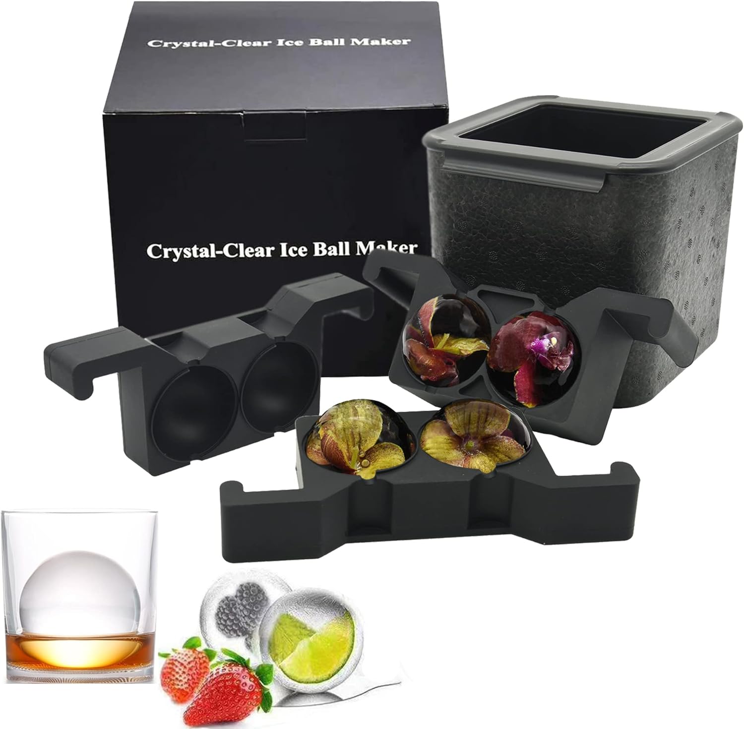 Clear Ice Ball Maker, Clear Ice Maker, Clear Ice Ball Mould, Easy Release Wiskey Ice Ball Maker Bubble-Free with 4 x 2.36in Ice Spheres for The Home Bartender (4BALL)