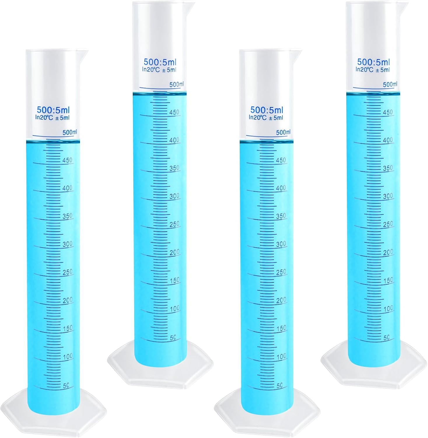 4 Packs 500ml Plastic Graduated Cylinder,Transparent Measuring Cylinder Set with Pour Spout, 2-Sided Making Plastic Lab Test Tube for Science Projects, Laboratory Supplies