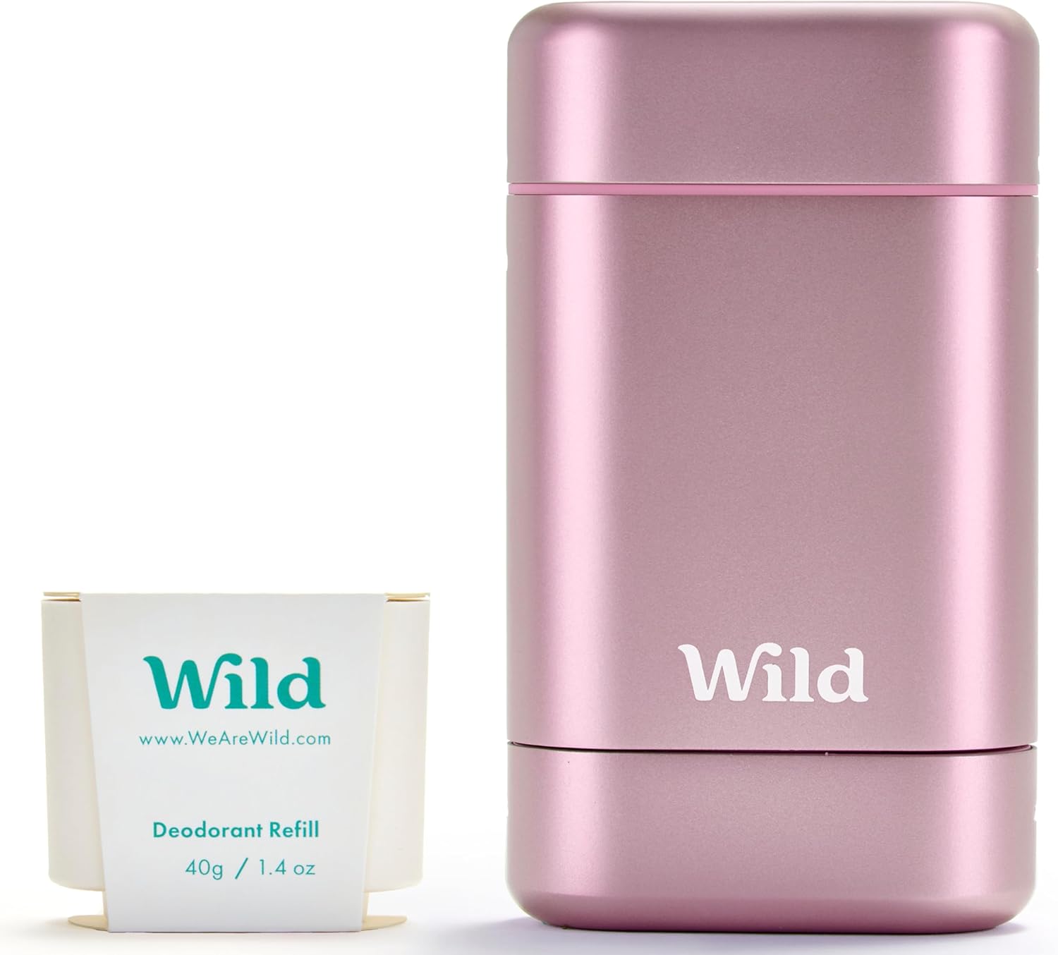 Wild - Natural Refillable Deodorant Starter Kit with Pink Case and Fresh Cotton & Sea Salt Scented Refill (40g) - Aluminium Free - Long Lasting Protection - Vegan