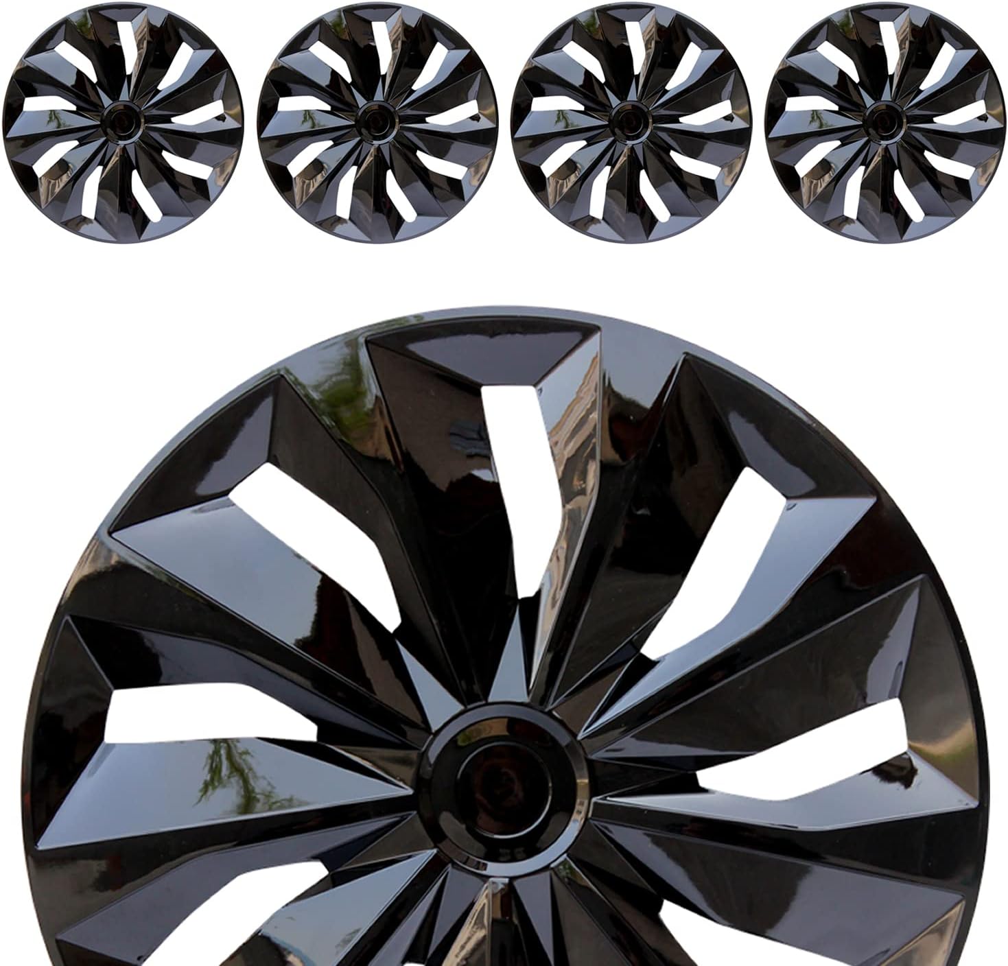 Hubcaps Wheel Cover Replacement R16 Size Hub Cap Universal-Fit Steel Wheel Rim Caps ABS Tire Covers for Most Cars Trucks Sedans SUV -Set of 4（16-inch，Black）