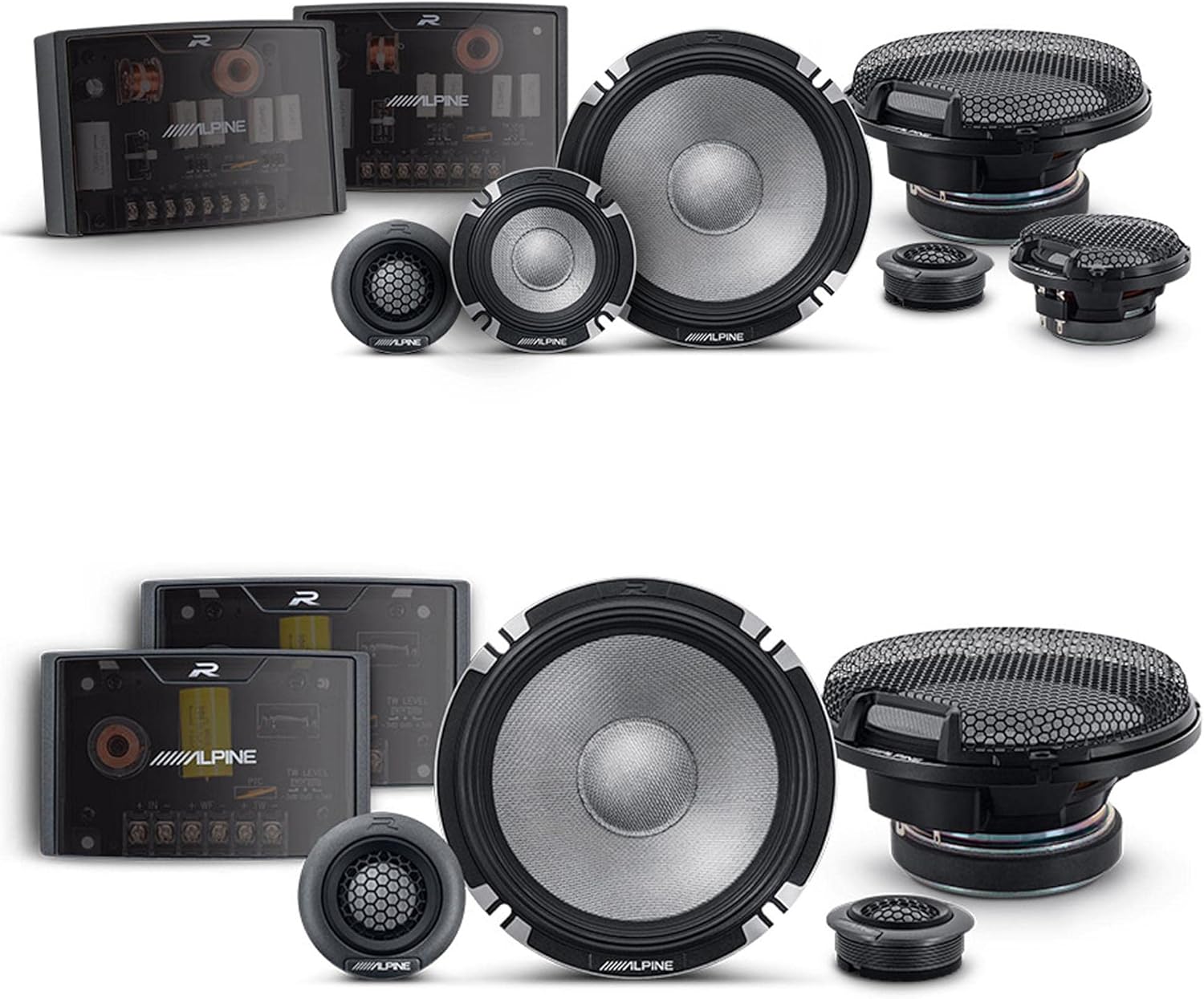 Alpine 6.5" R2 Pro-Series High-Resolution Speaker Bundle - A Pair of R2-S6533-Way Component Speakers & a Pair of R2-S652 6.5" 2-Way Component Speakers